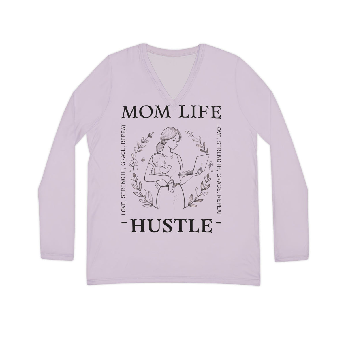 Mom Life Hustle Long Sleeve V-Neck in Dusky Lavender