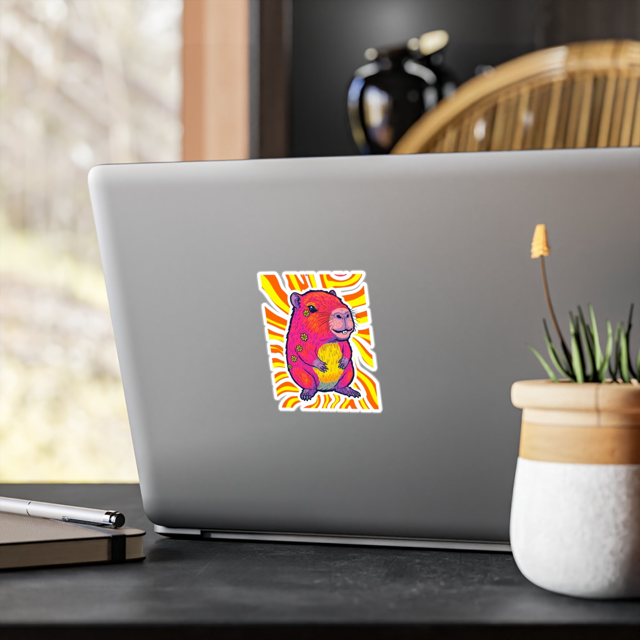 Vinyl Decal | Bright Retro Swirl Psychedelic Flower Guinea Pig Kiss-Cut Sticker