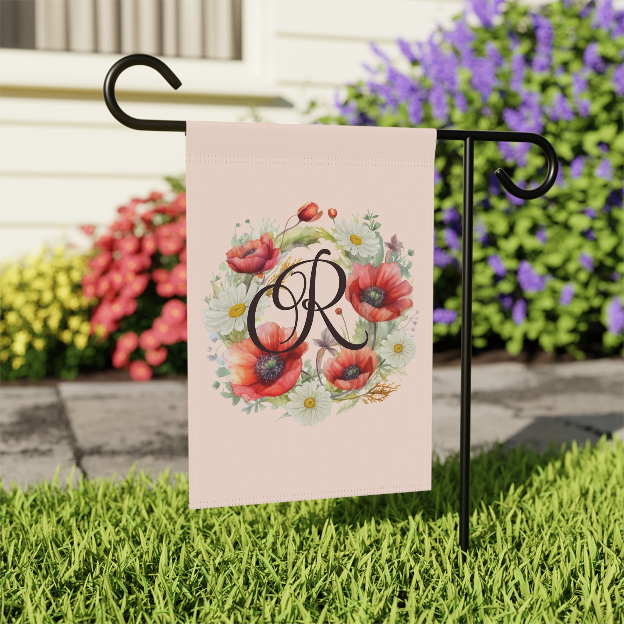 Home & Garden Banner | 'R' Monogram Poppy & Daisy Flag