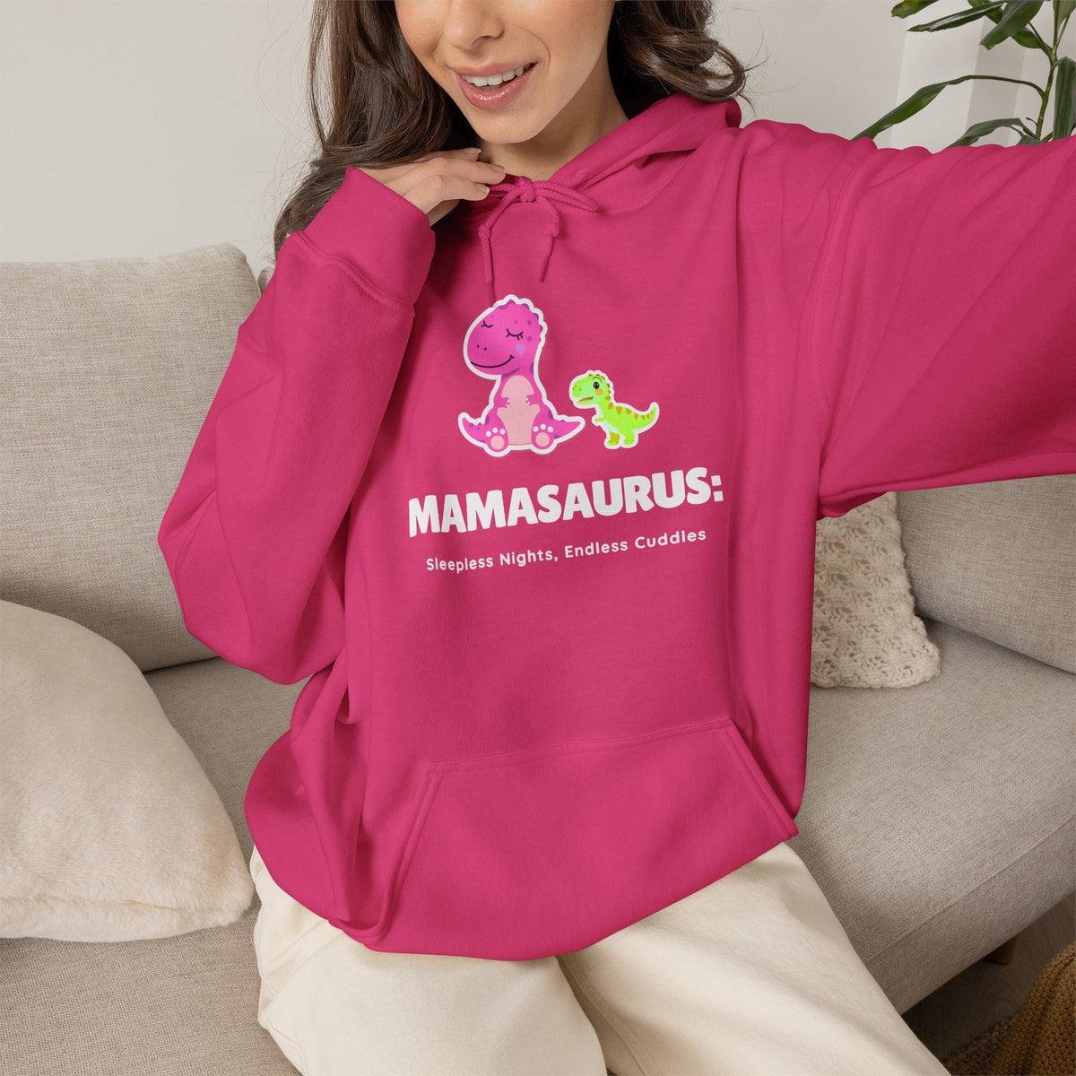 Pink Mama Dino with Baby Hoodie
