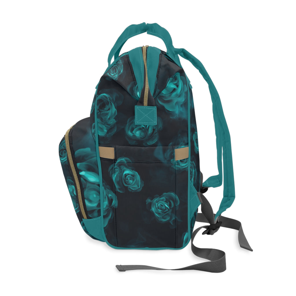 Diaper Backpack | Stylish Teal Rose Multifunctional Baby Bag