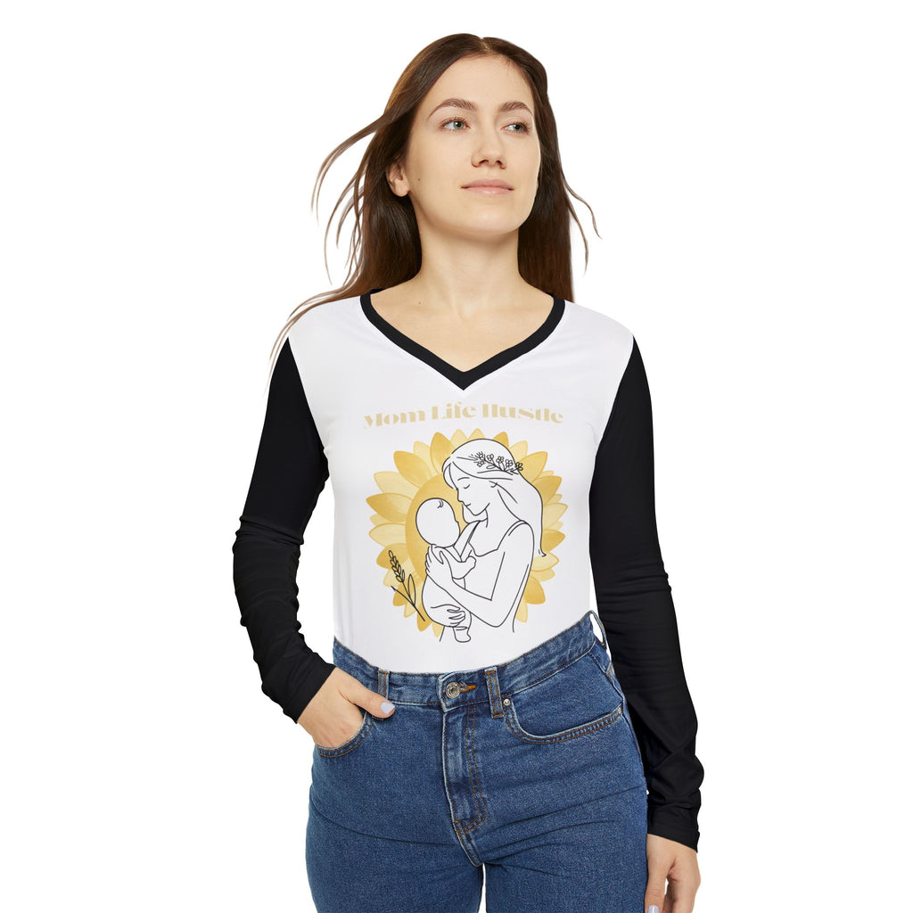 Mom Life Hustle in Bloom Long Sleeve V-Neck Shirt