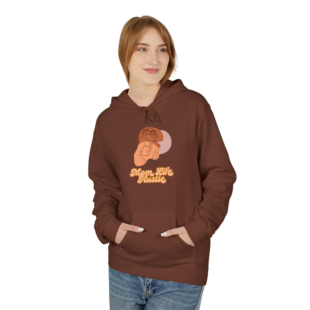 'Mom Life Hustle' Retro Hoodie | Delicate Line Illustration of a Mother & Baby