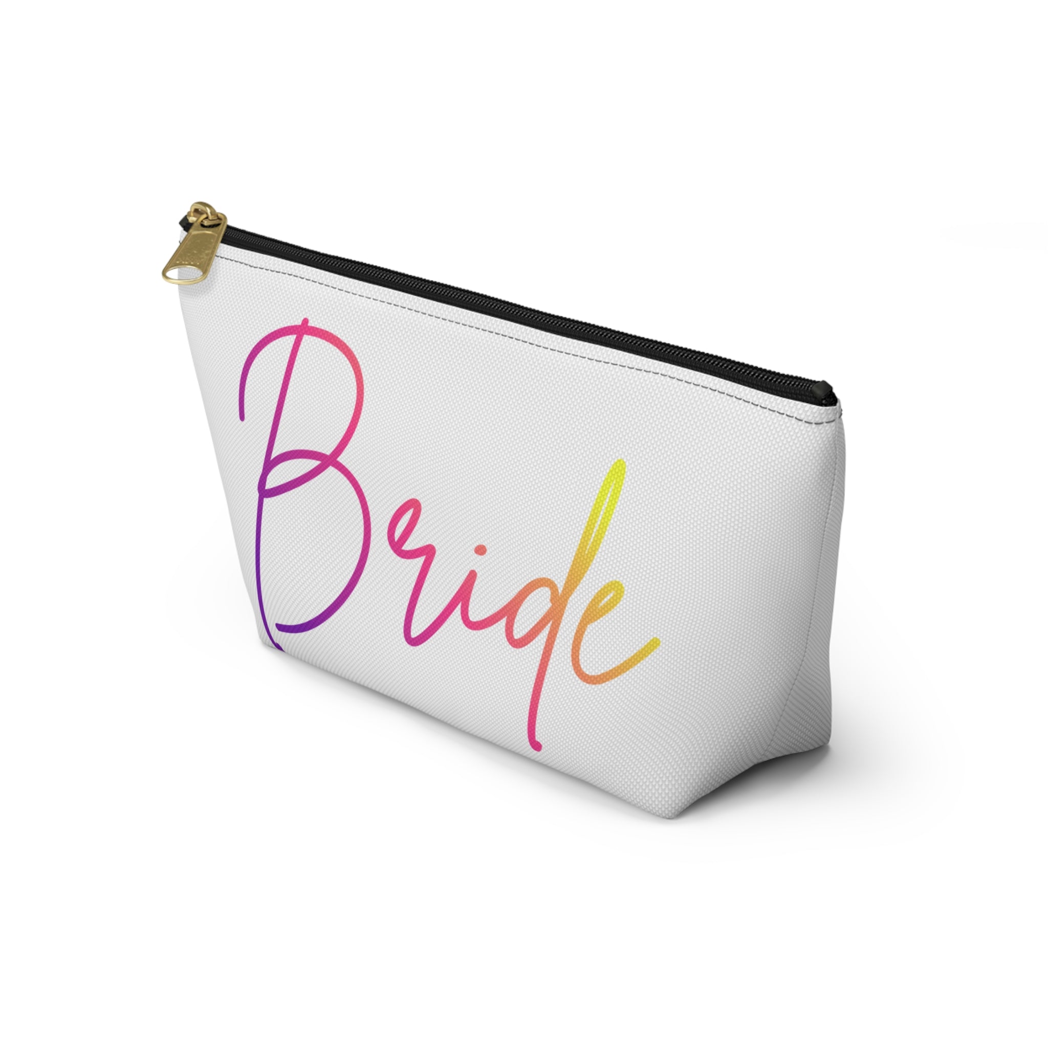 T Bottom Accessory Pouch | 'Bride' Script in Rainbow Colors Cosmetic Bag