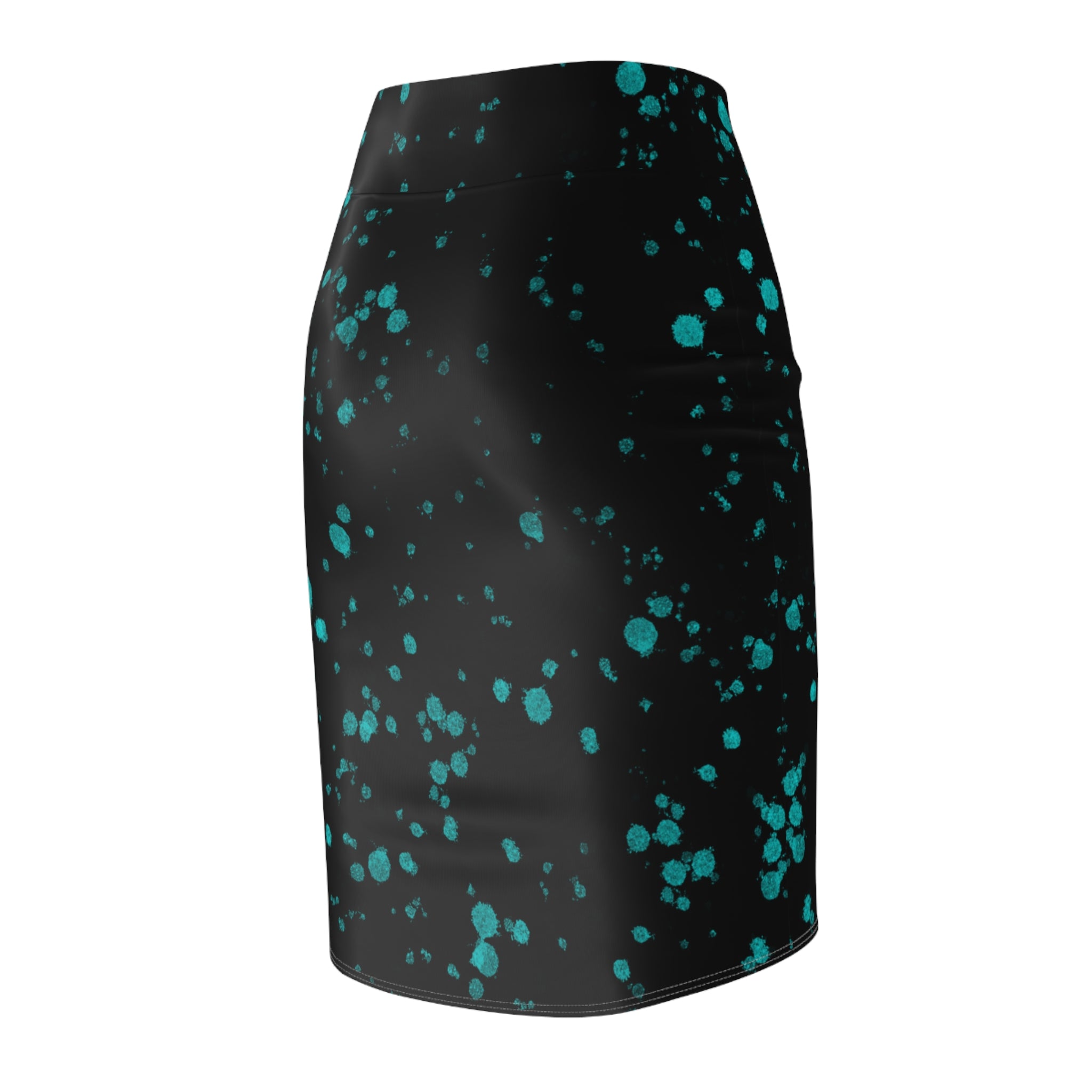 Women's Pencil Skirt | Teal Splatter Print Midi
