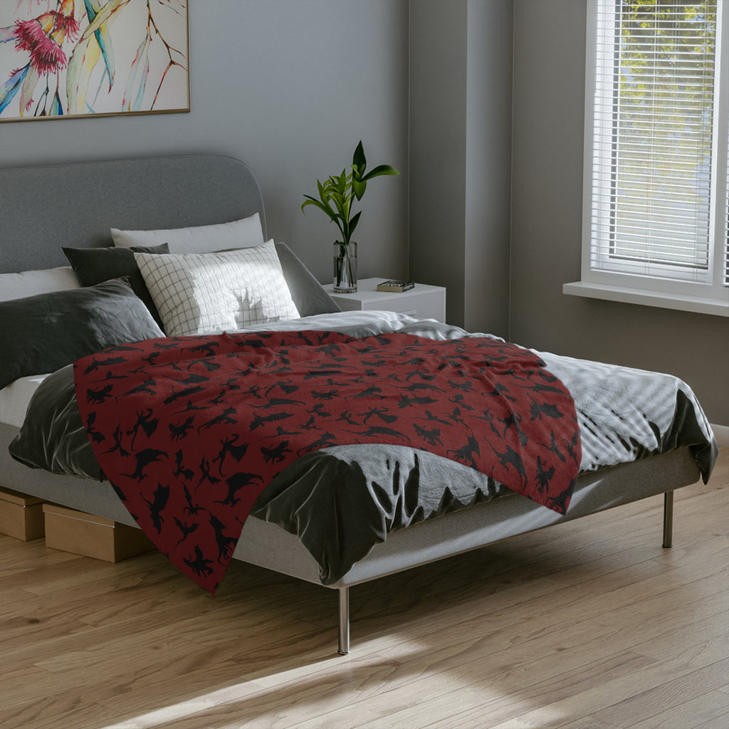 Crimson Dragons' Silhouettes Velveteen Throw