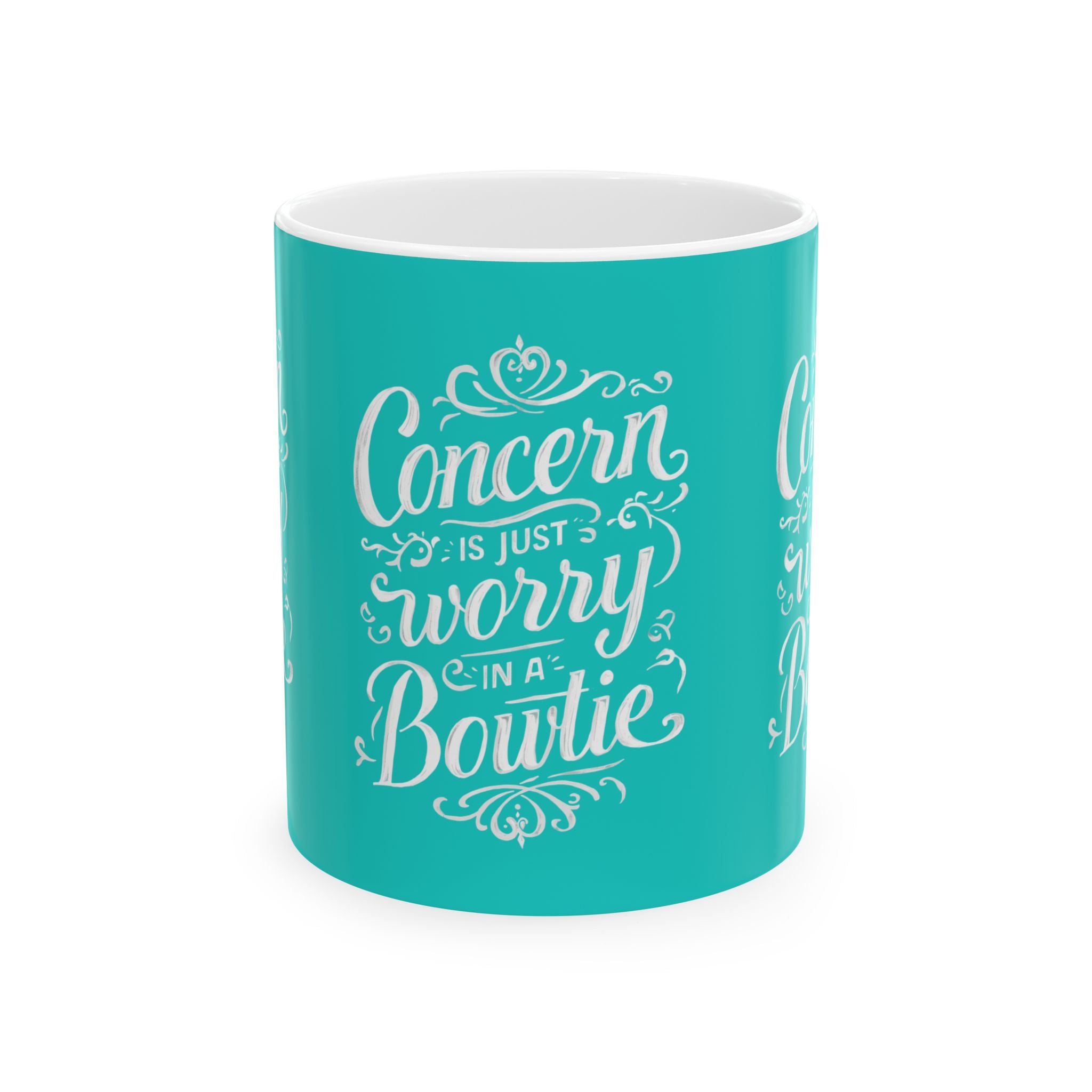 Coffee Mug | Teal Ceramic Mug 'Concern is Just Worry in a Bowtie'