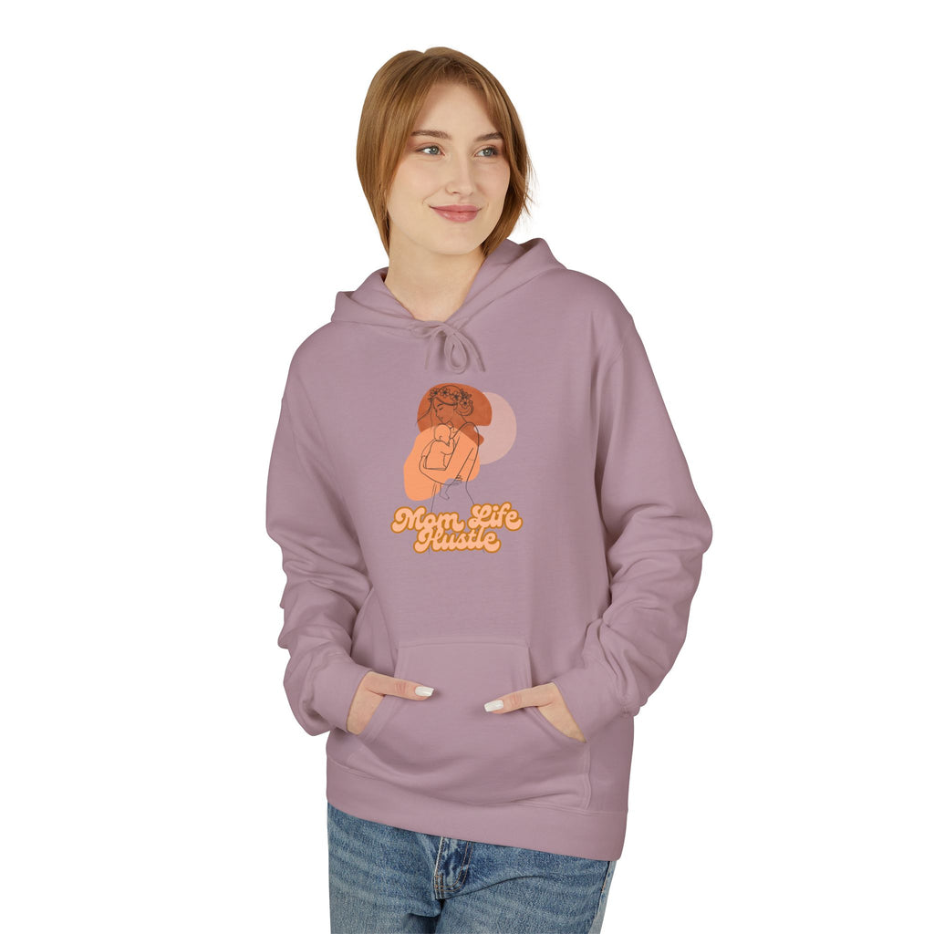 'Mom Life Hustle' Retro Hoodie | Delicate Line Illustration of a Mother & Baby
