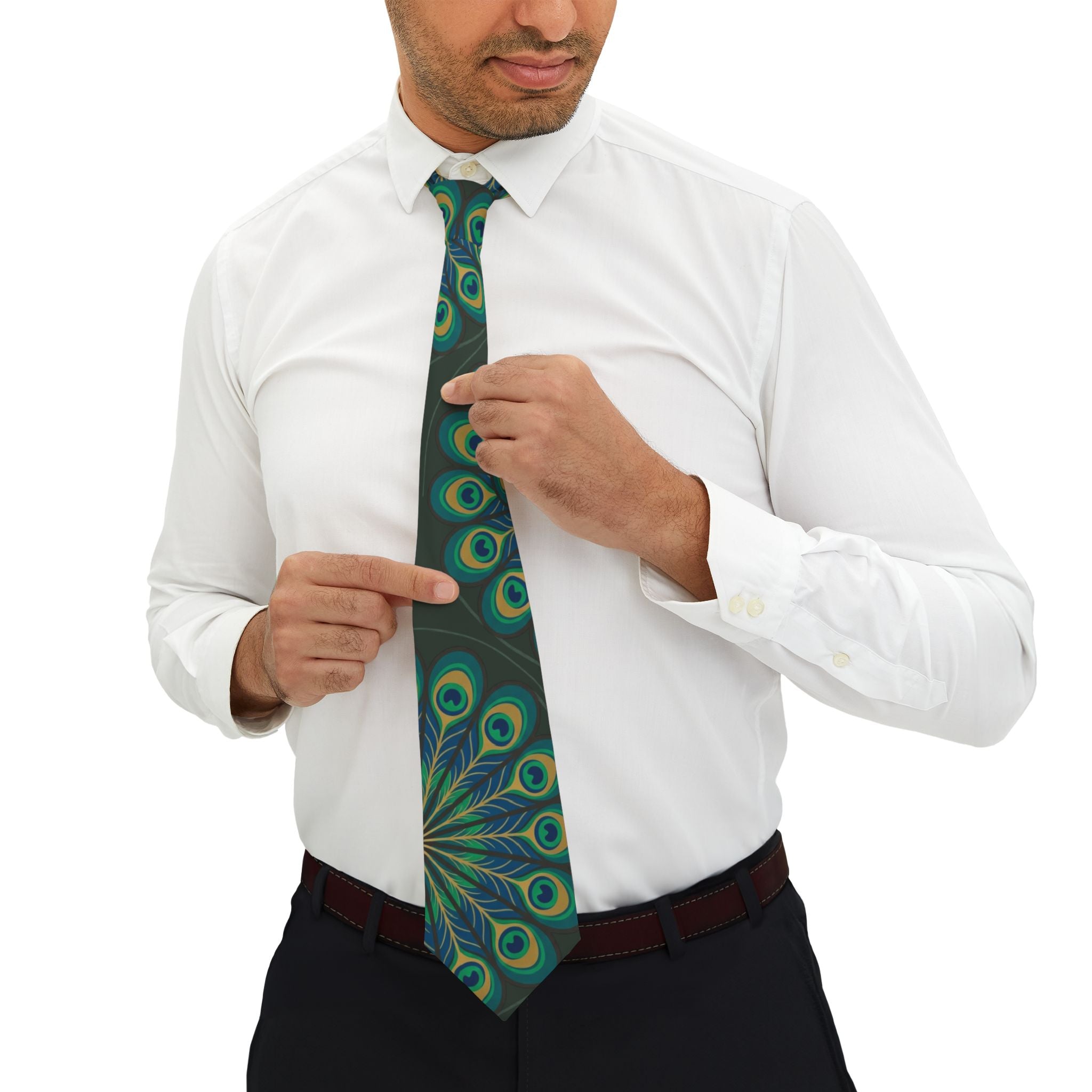 Necktie | Elegant Teal & Green Peacock Feather Pattern Formal Tie