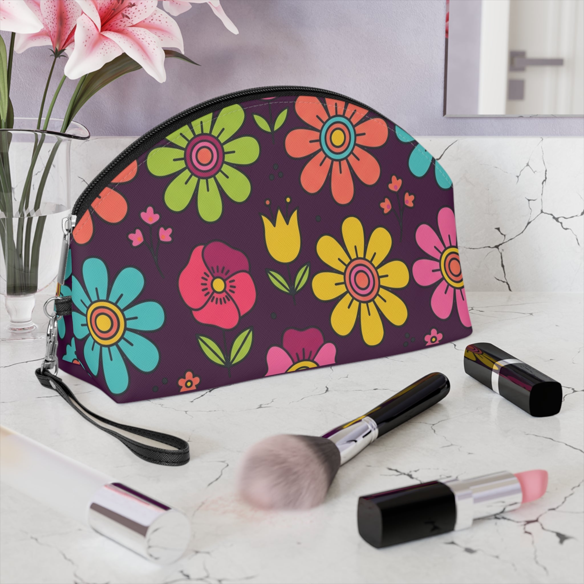 Cosmetic Pouch | Retro Flowers Makeup Bag