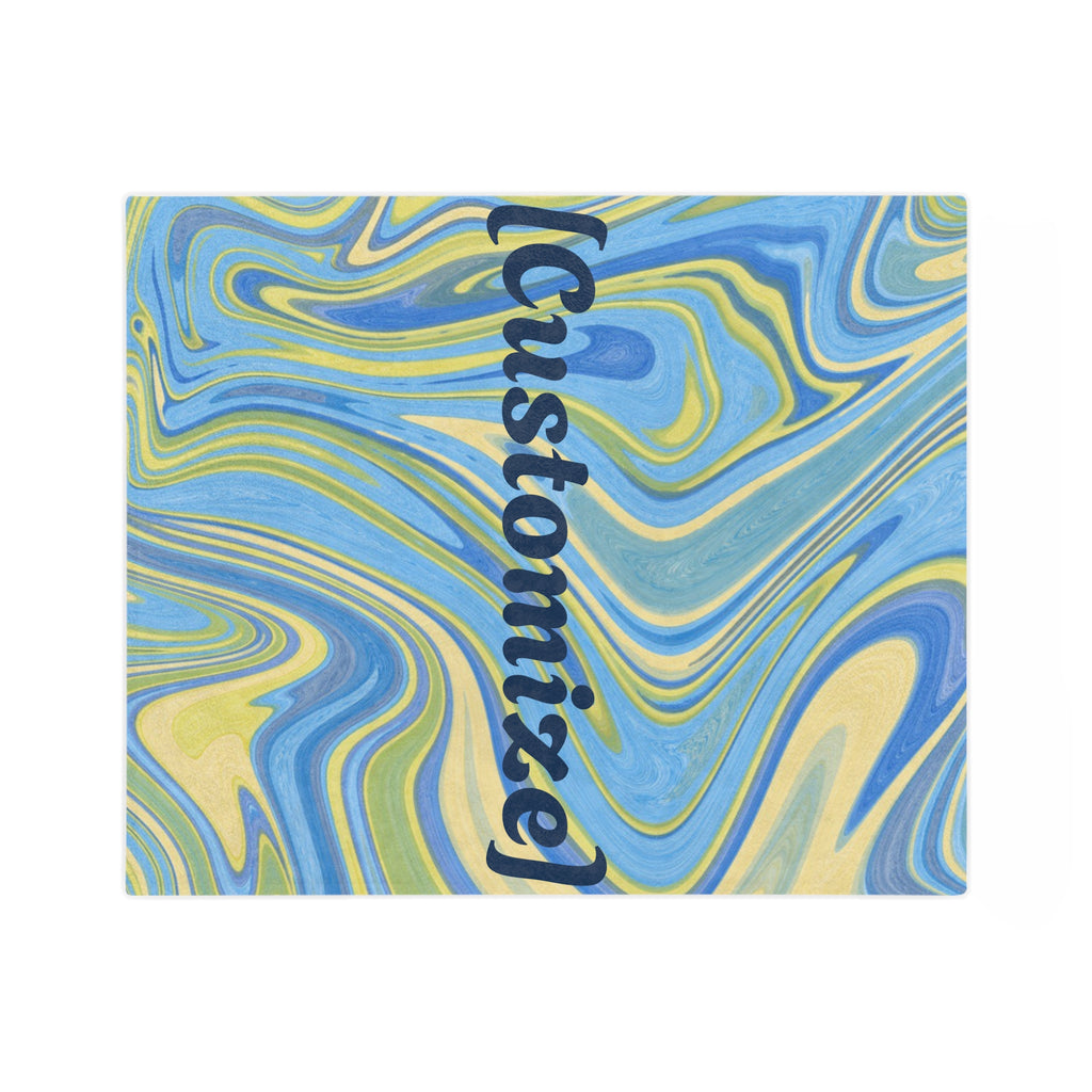 Customizable Blue-Yellow Marble Velveteen Throw