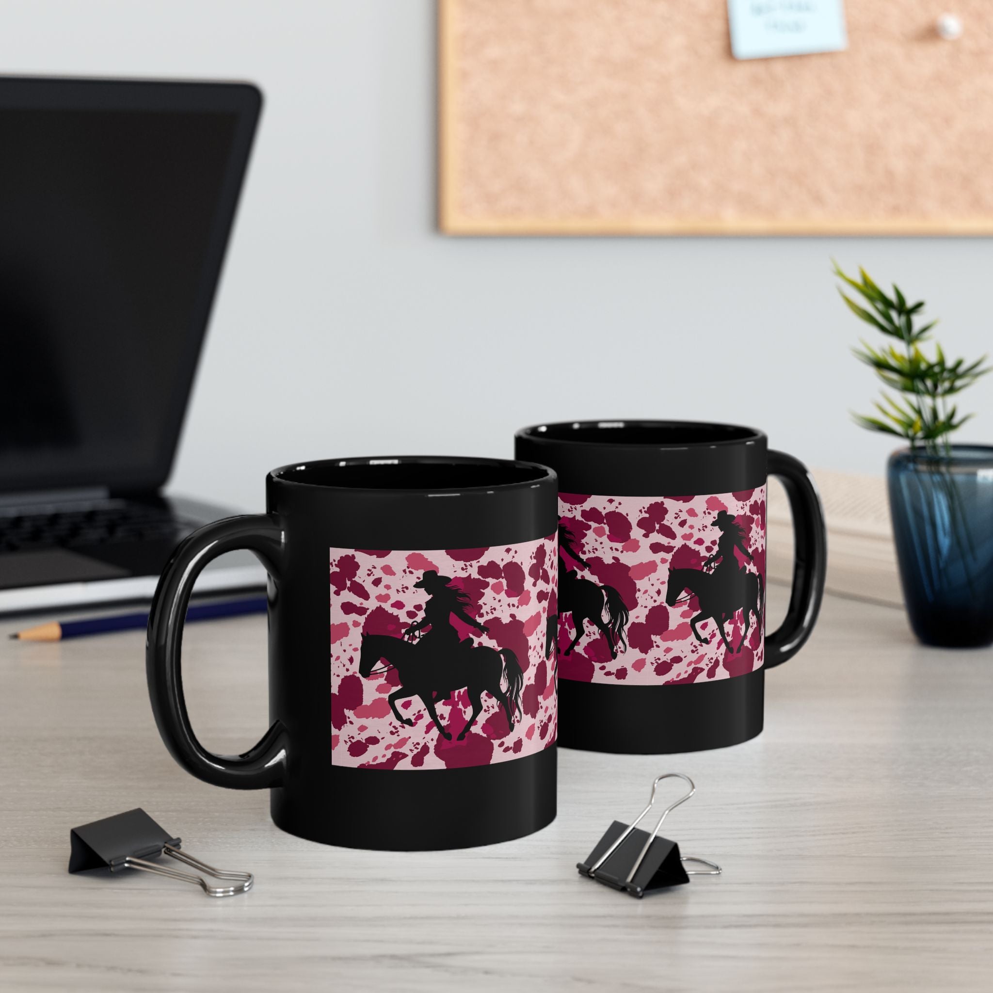 Coffee Mug | Pink Splatter Cowgirl Silhouette Black 11 oz or 15 oz