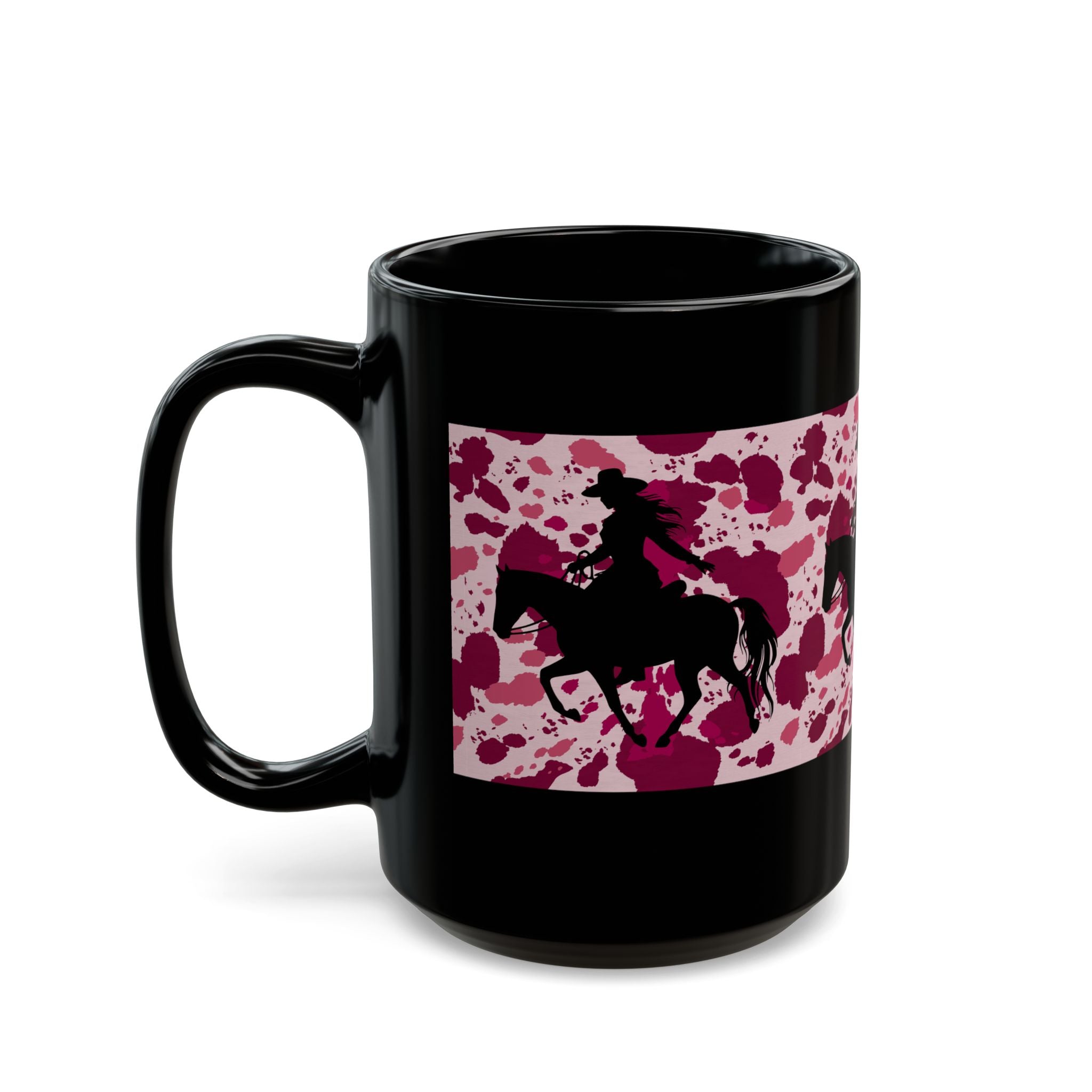 Coffee Mug | Pink Splatter Cowgirl Silhouette Black 11 oz or 15 oz