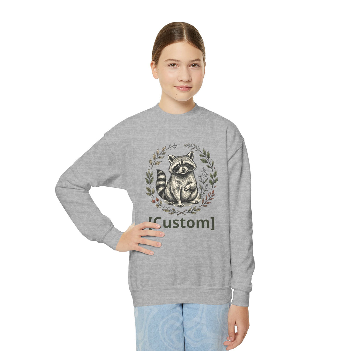 Customizable Sweatshirt with Cute Raccoon Graphic