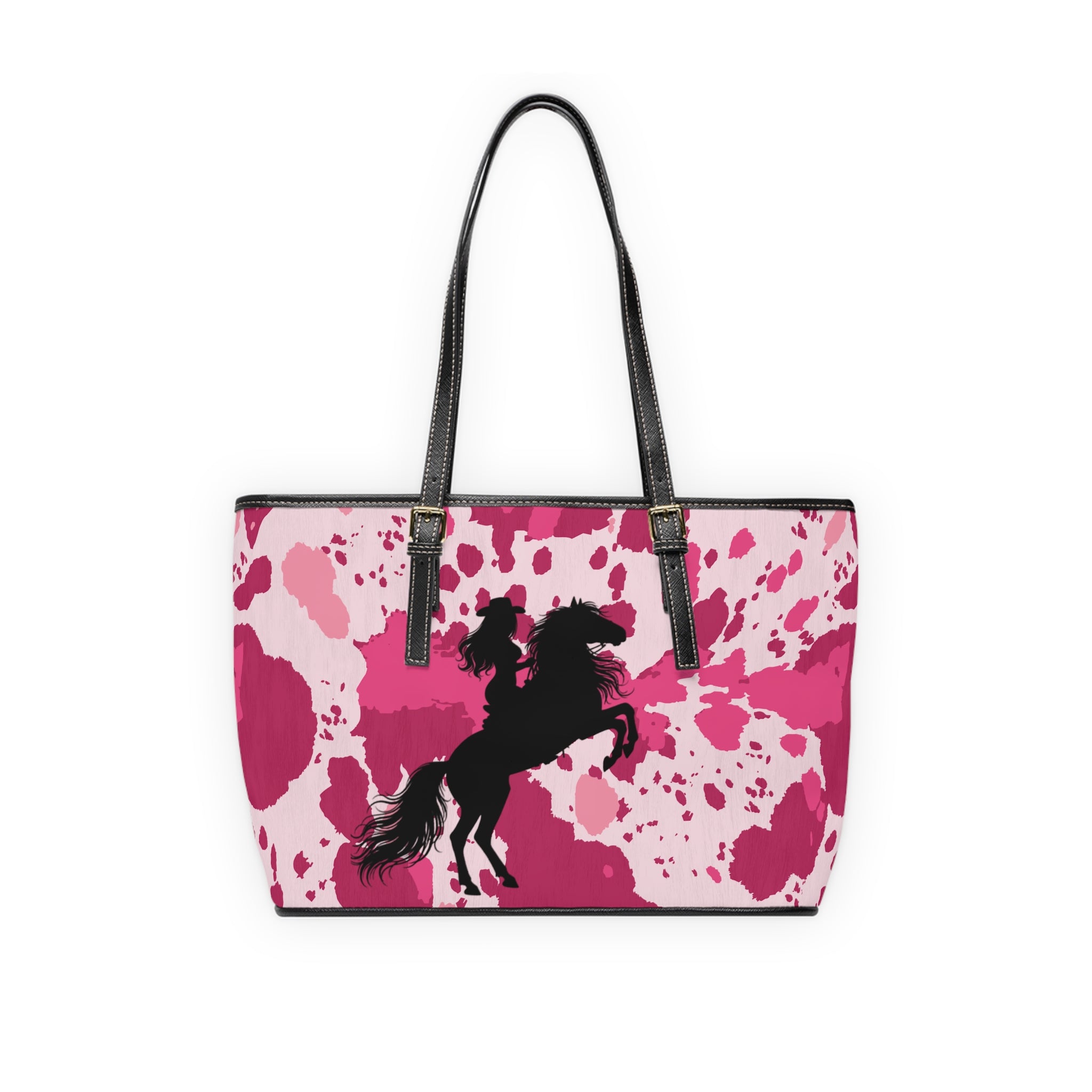 Handbag | Pink Cowhide Print with Woman on Horse Silhouette