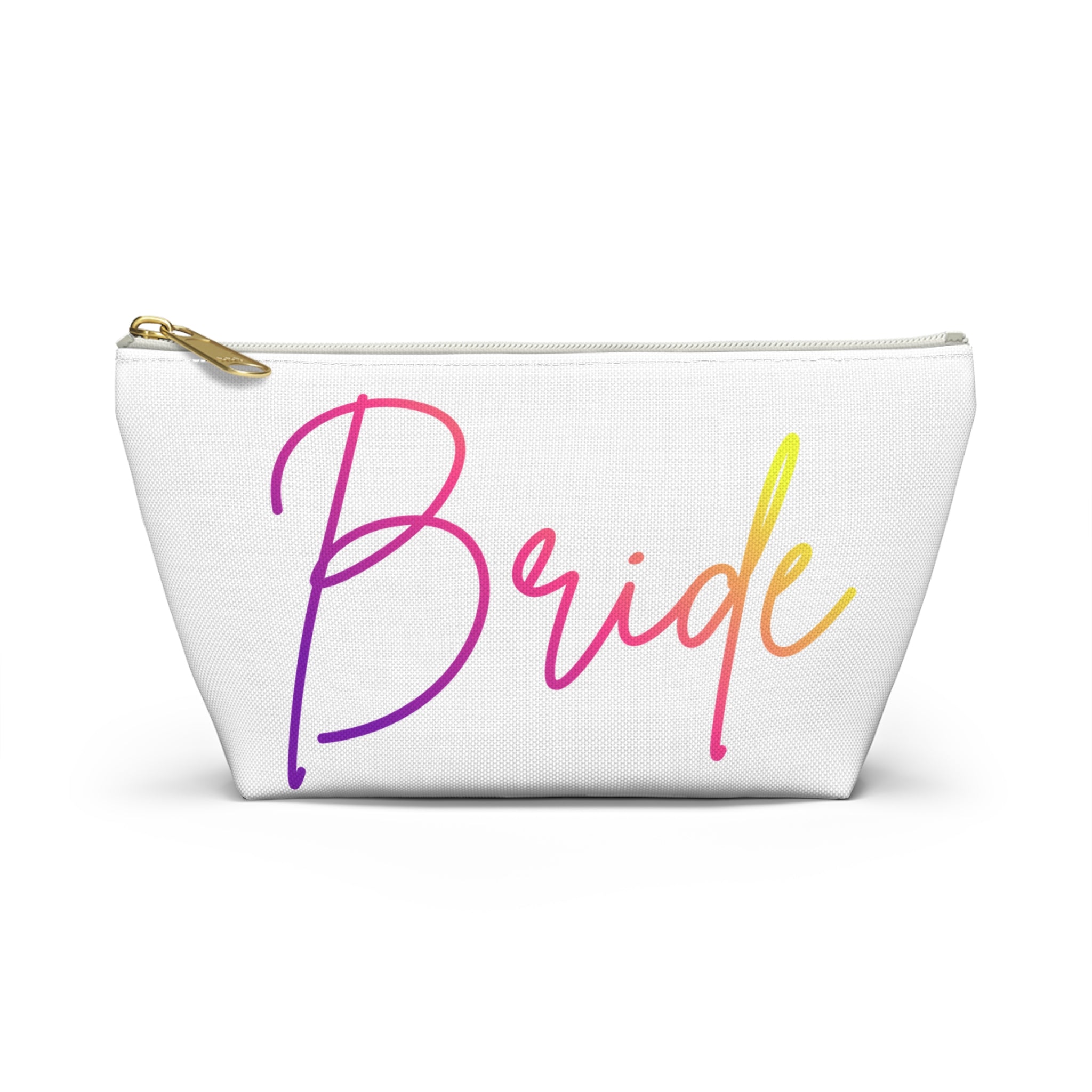 T Bottom Accessory Pouch | 'Bride' Script in Rainbow Colors Cosmetic Bag