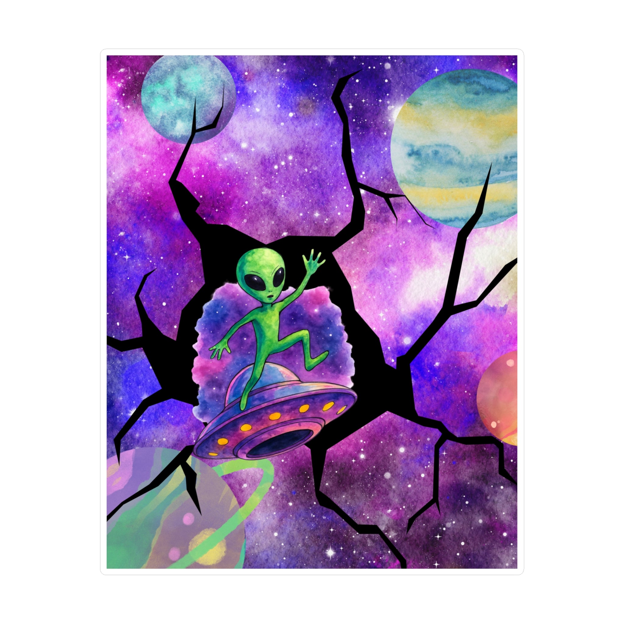 Vinyl Decal | Colorful Space Alien Kiss-Cut Sticker
