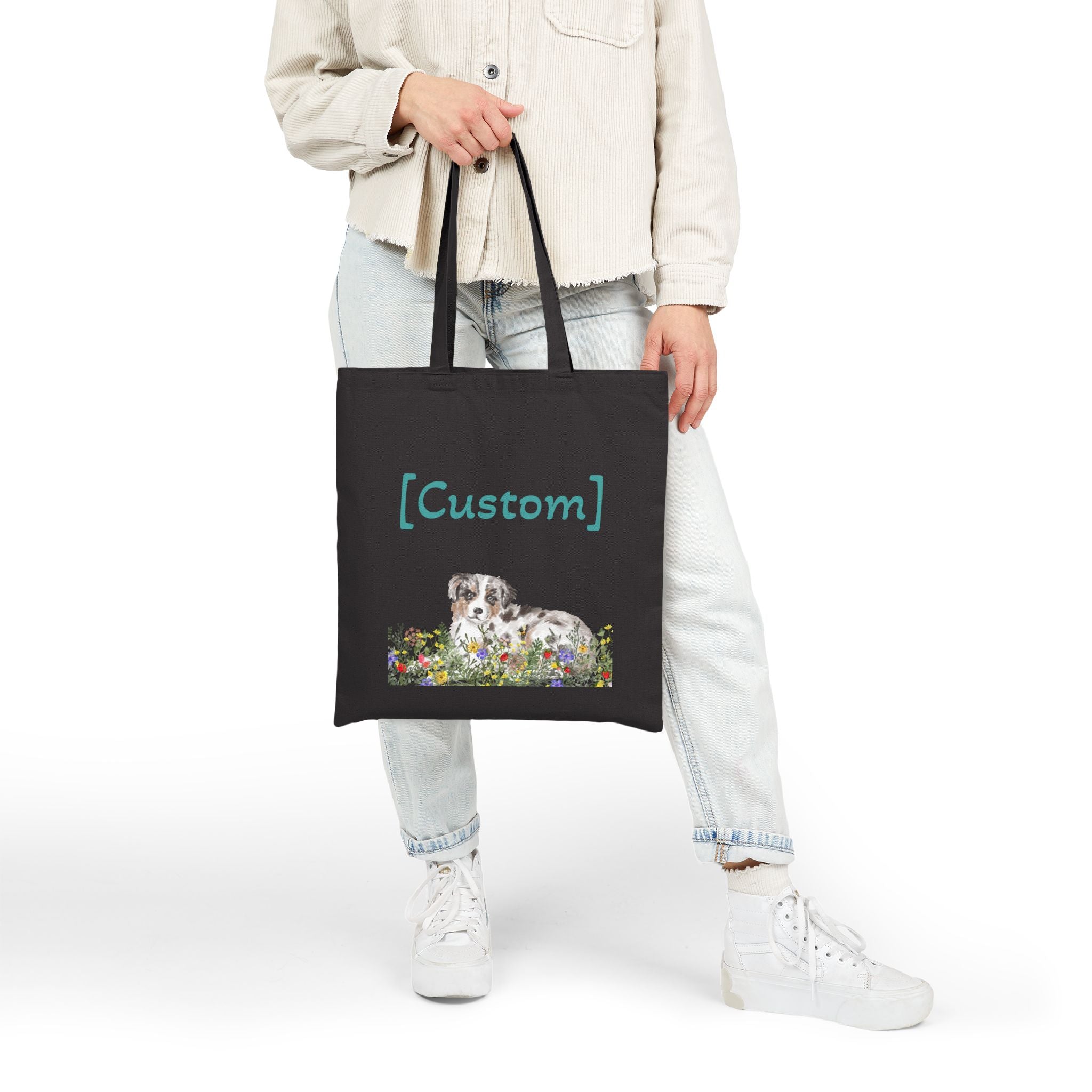Tote Bag | Custom Puppy Floral Shoulder Bag