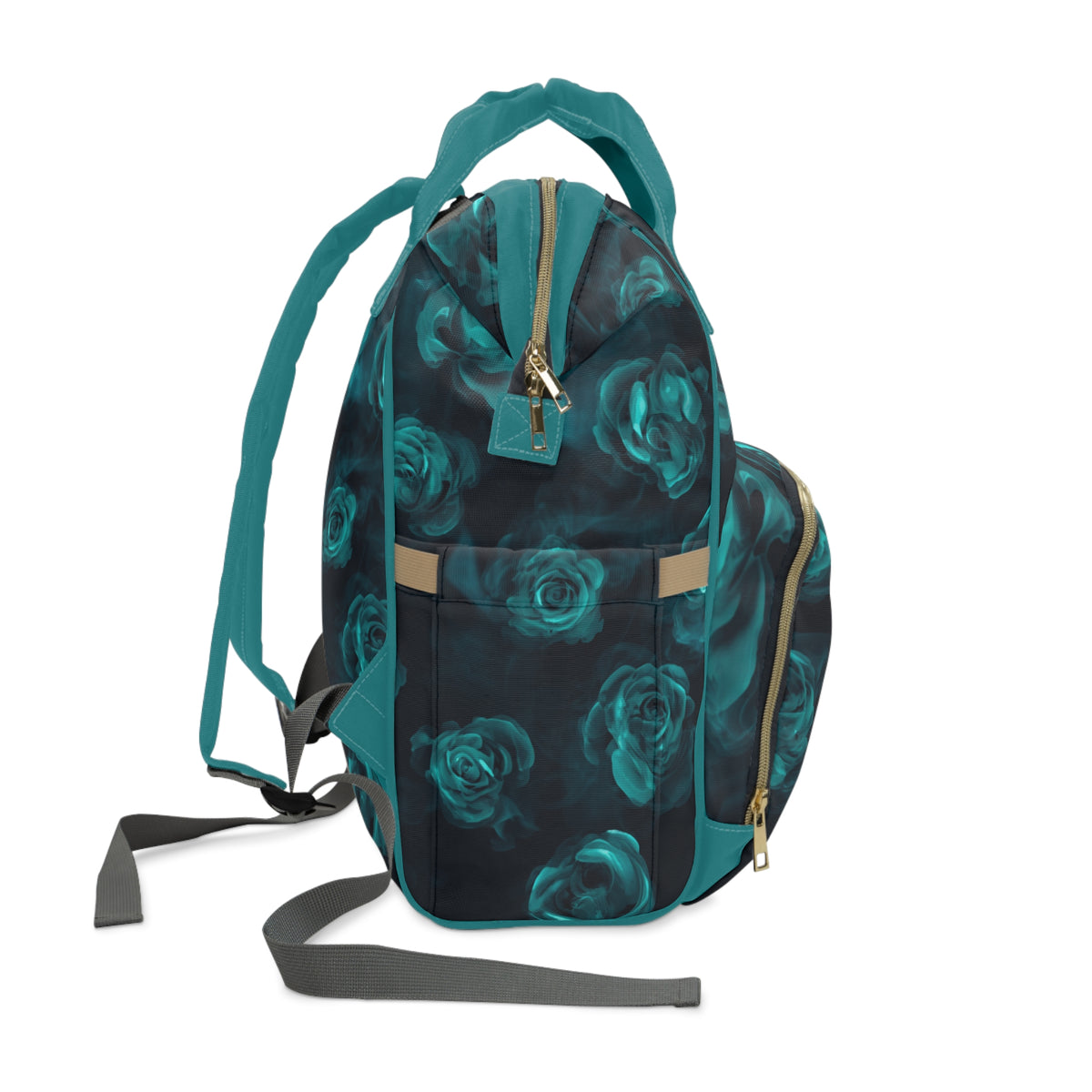 Diaper Backpack | Stylish Teal Rose Multifunctional Baby Bag