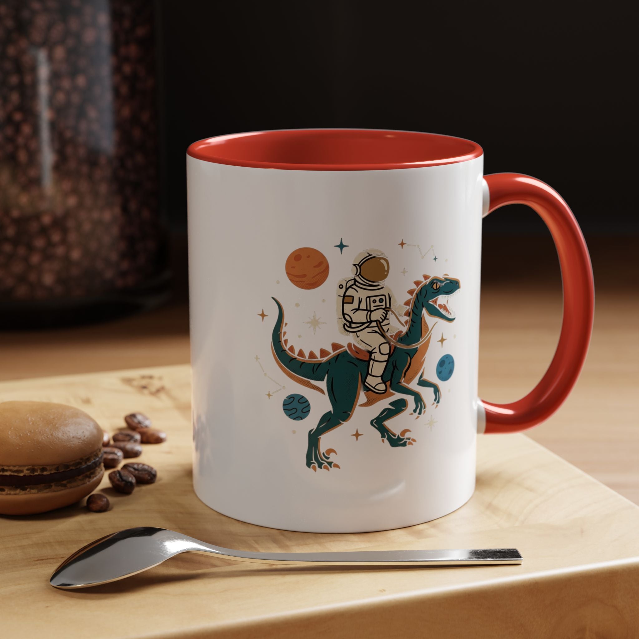 Coffee Mug | Astronaut Riding Velociraptor Accent Mug