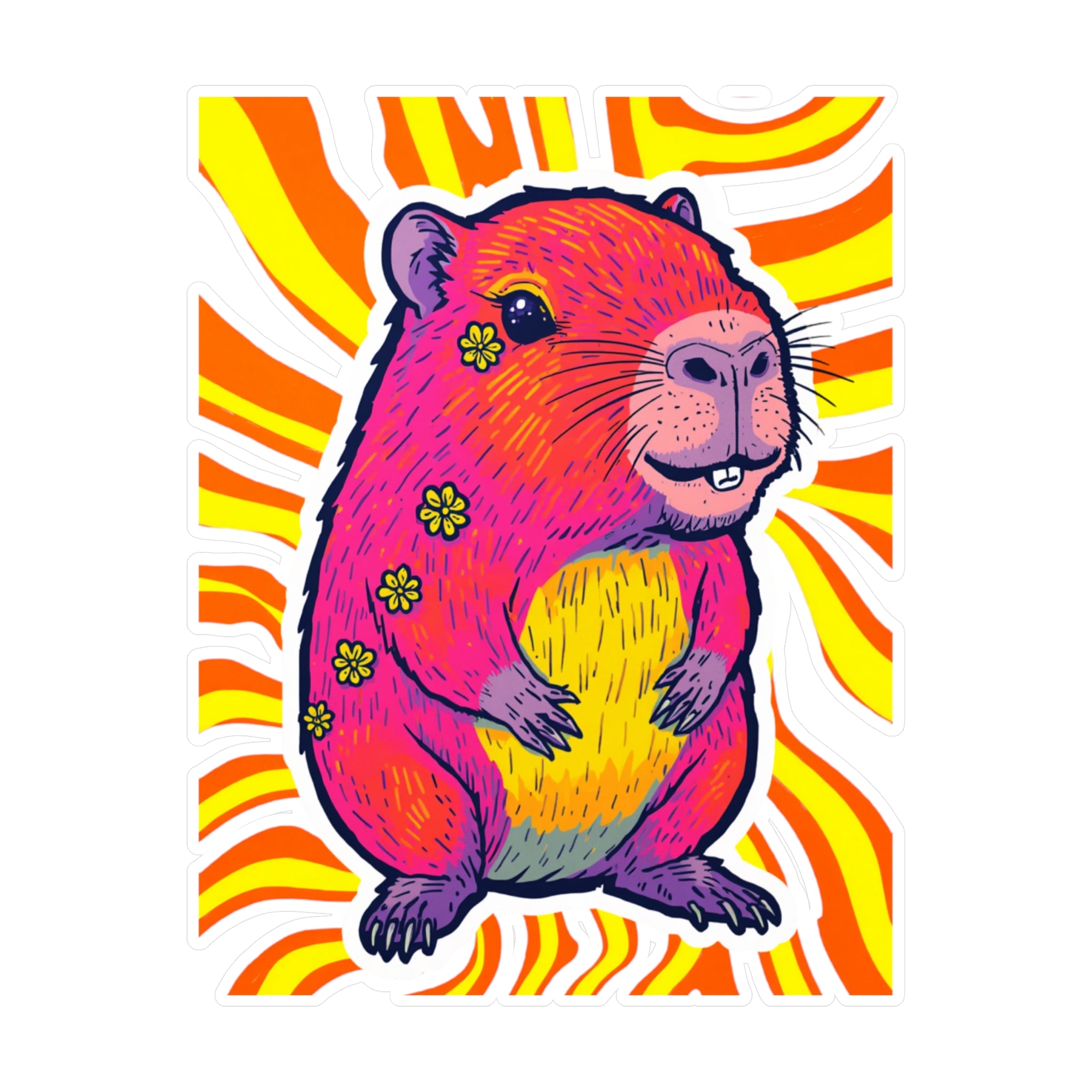Vinyl Decal | Bright Retro Swirl Psychedelic Flower Guinea Pig Kiss-Cut Sticker