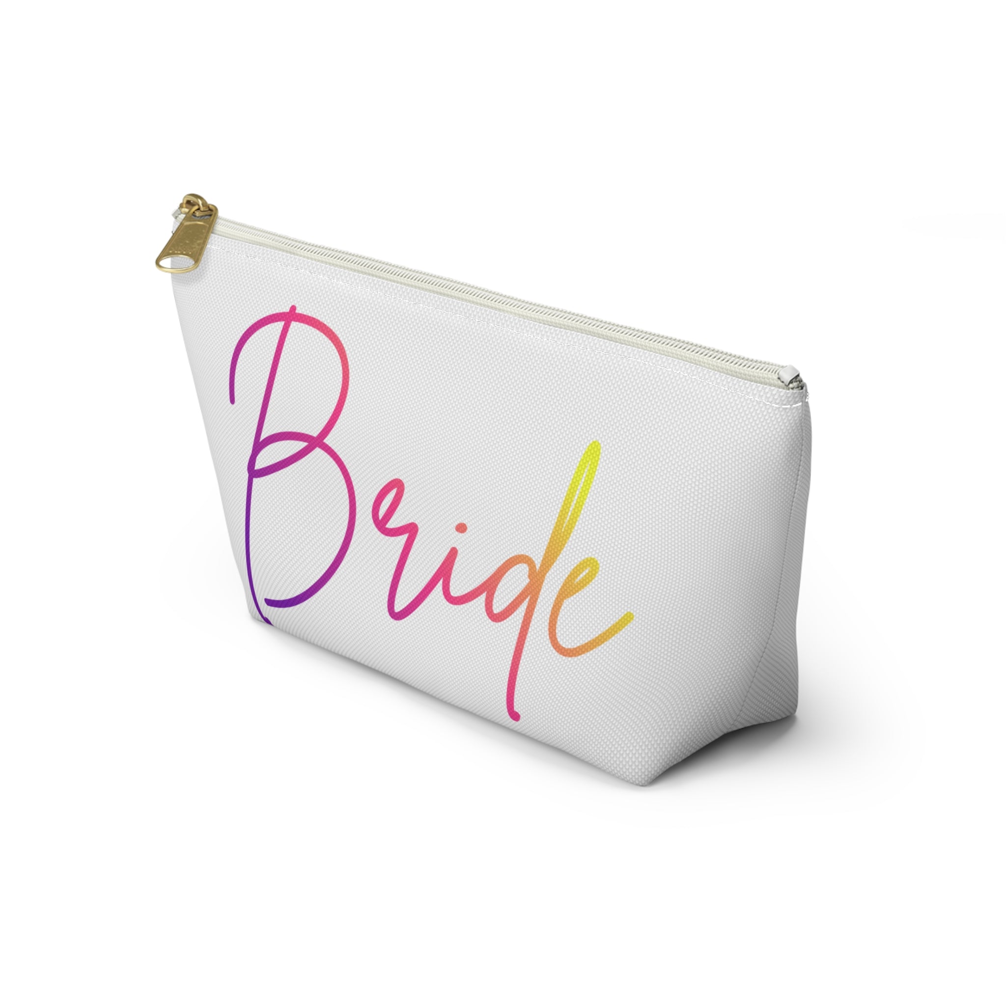 T Bottom Accessory Pouch | 'Bride' Script in Rainbow Colors Cosmetic Bag