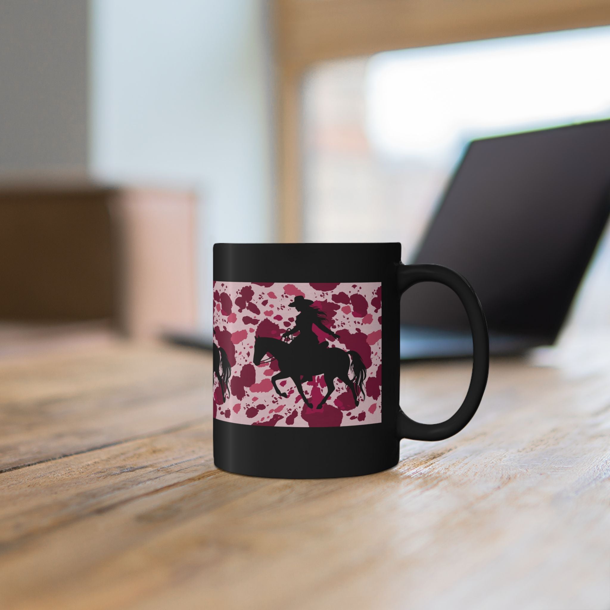 Coffee Mug | Pink Splatter Cowgirl Silhouette Black 11 oz or 15 oz