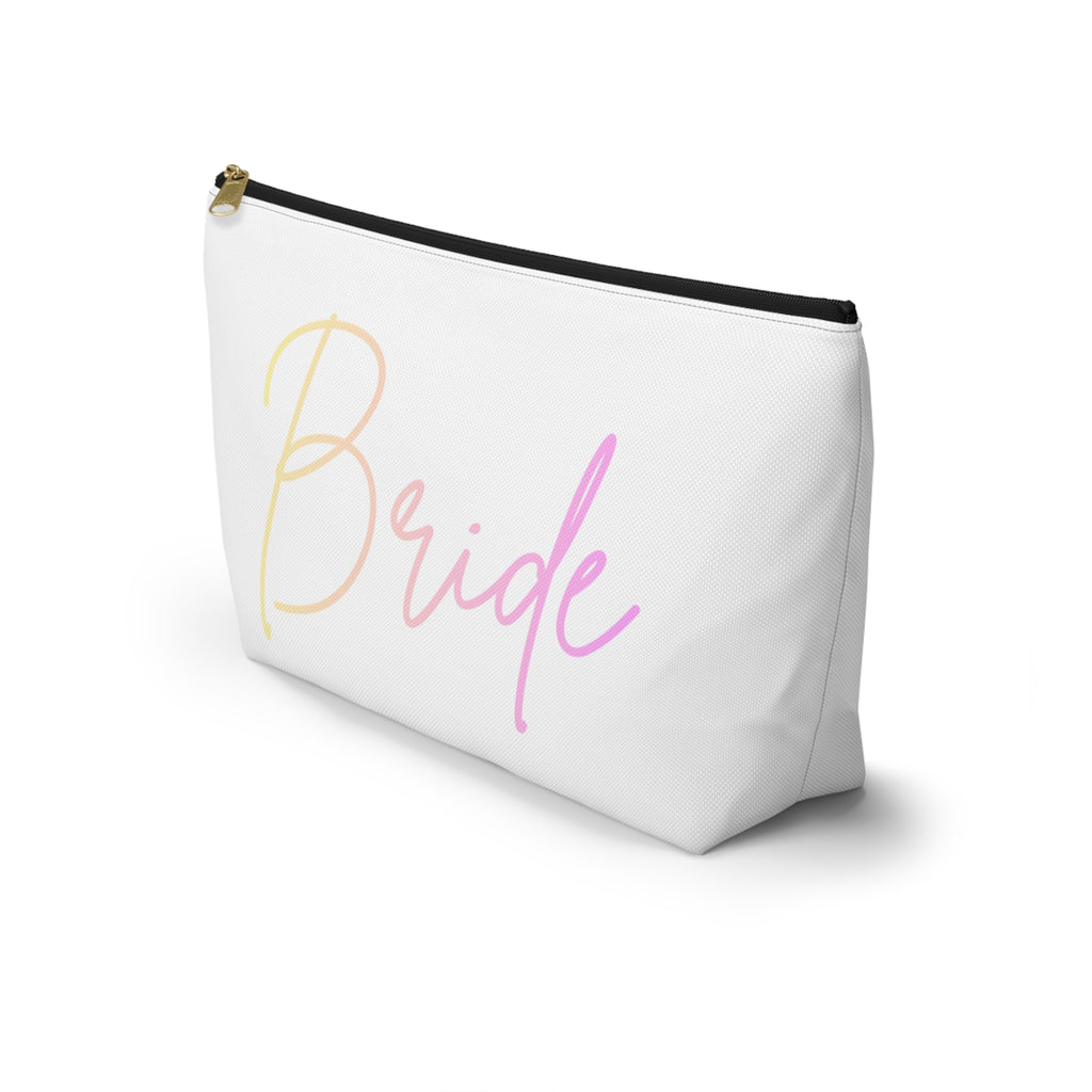 T Bottom Accessory Pouch | 'Bride' Script Pastels | Bridal Party Cosmetic Bag