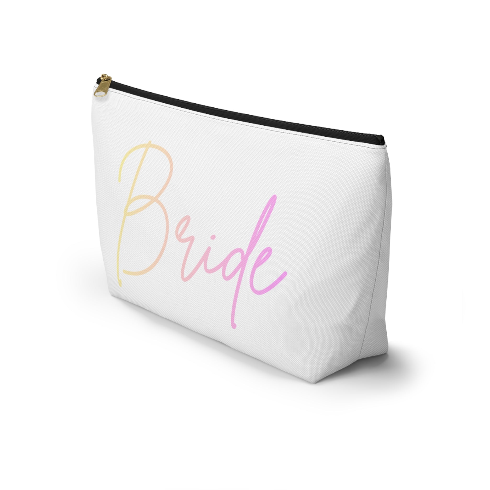 T Bottom Accessory Pouch | 'Bride' Script Pastels | Bridal Party Cosmetic Bag