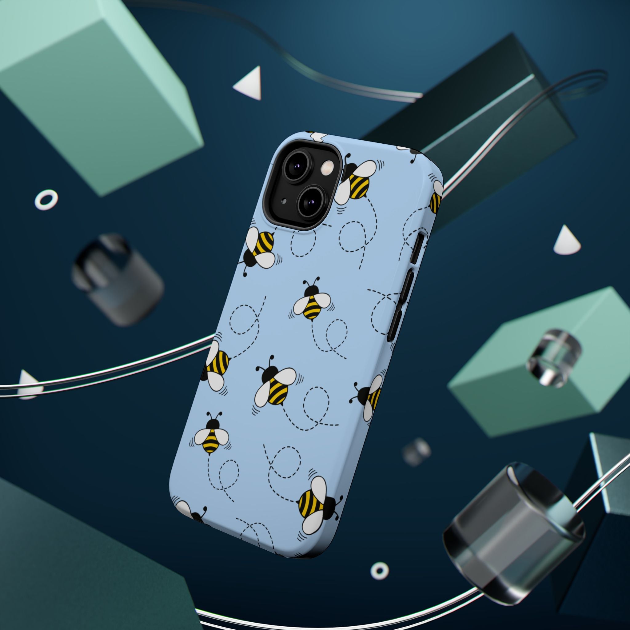Phone Case | Sky Blue Bee Pattern Magnetic Impact-Resistant Phone Case