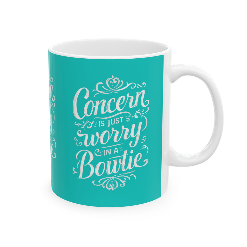 Coffee Mug | Teal Ceramic Mug 'Concern is Just Worry in a Bowtie'