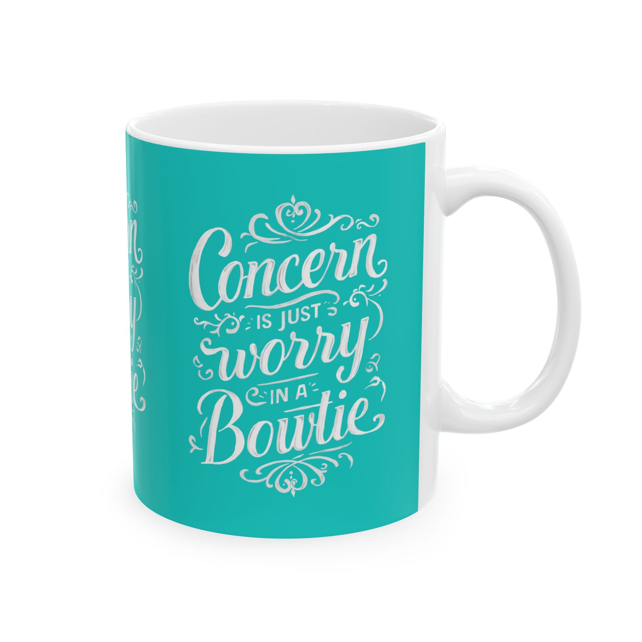 Coffee Mug | Teal Ceramic Mug 'Concern is Just Worry in a Bowtie'