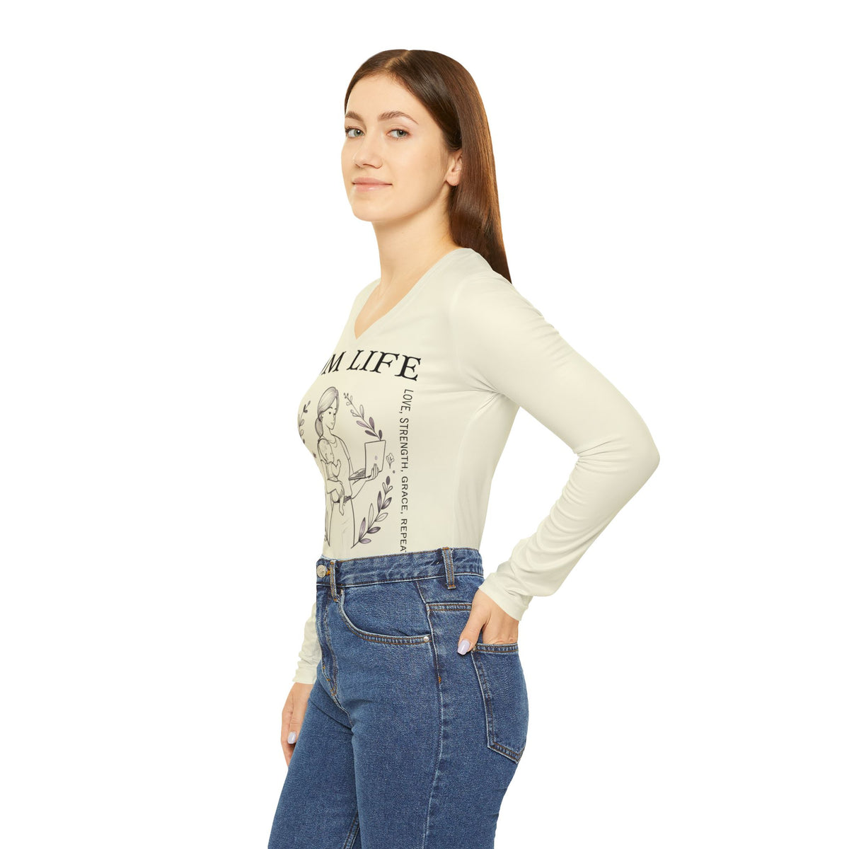Pastel Lemon Mom Life Hustle Long Sleeve V-Neck Shirt