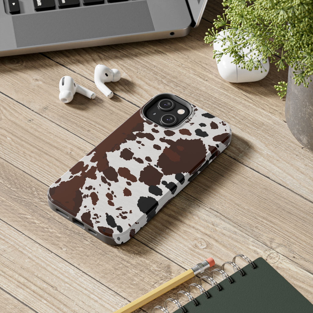 Phone Case | Brown & White Cowhide Pattern Tough Protective Cover