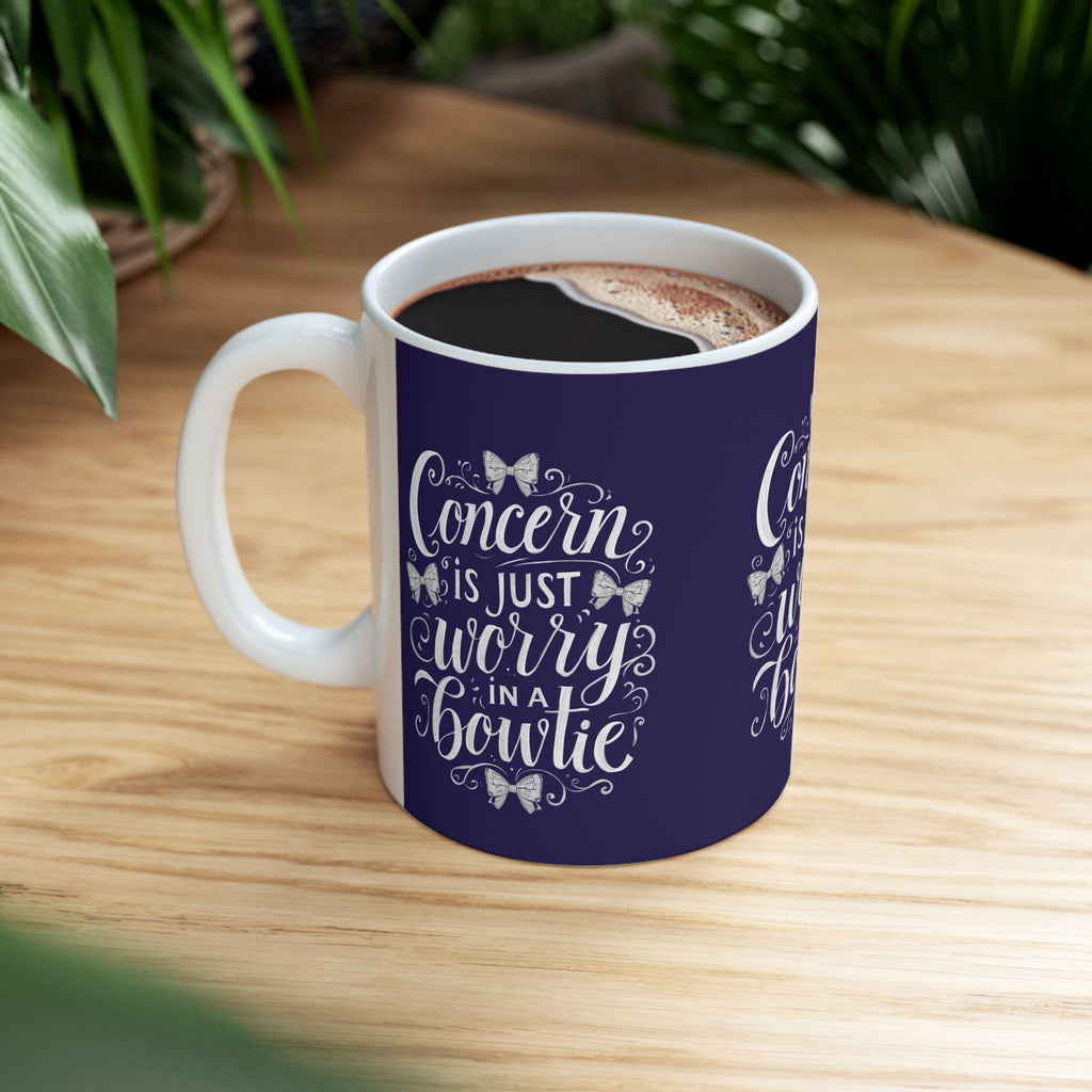 Coffee Mug | Navy Background 'Concern is Just Worry in a Bowtie'