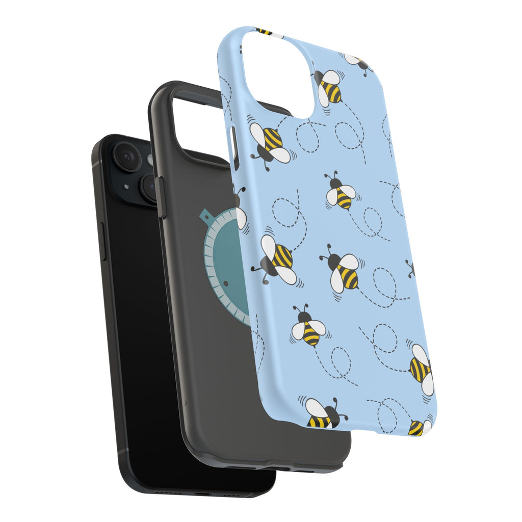 Phone Case | Sky Blue Bee Pattern Magnetic Impact-Resistant Phone Case