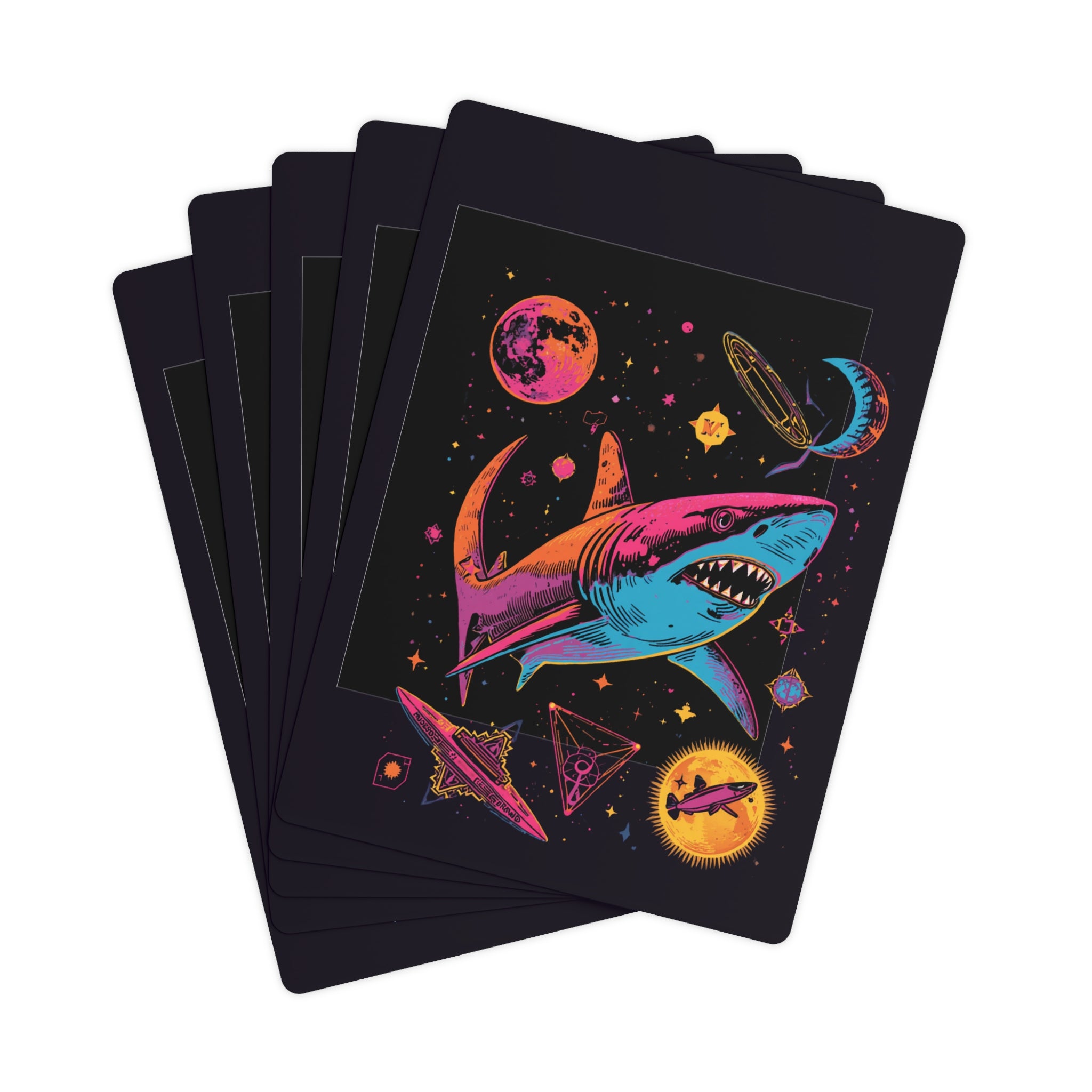 Playing Cards | Customizable Colorful Psychedelic Sharks in Space Card Deck
