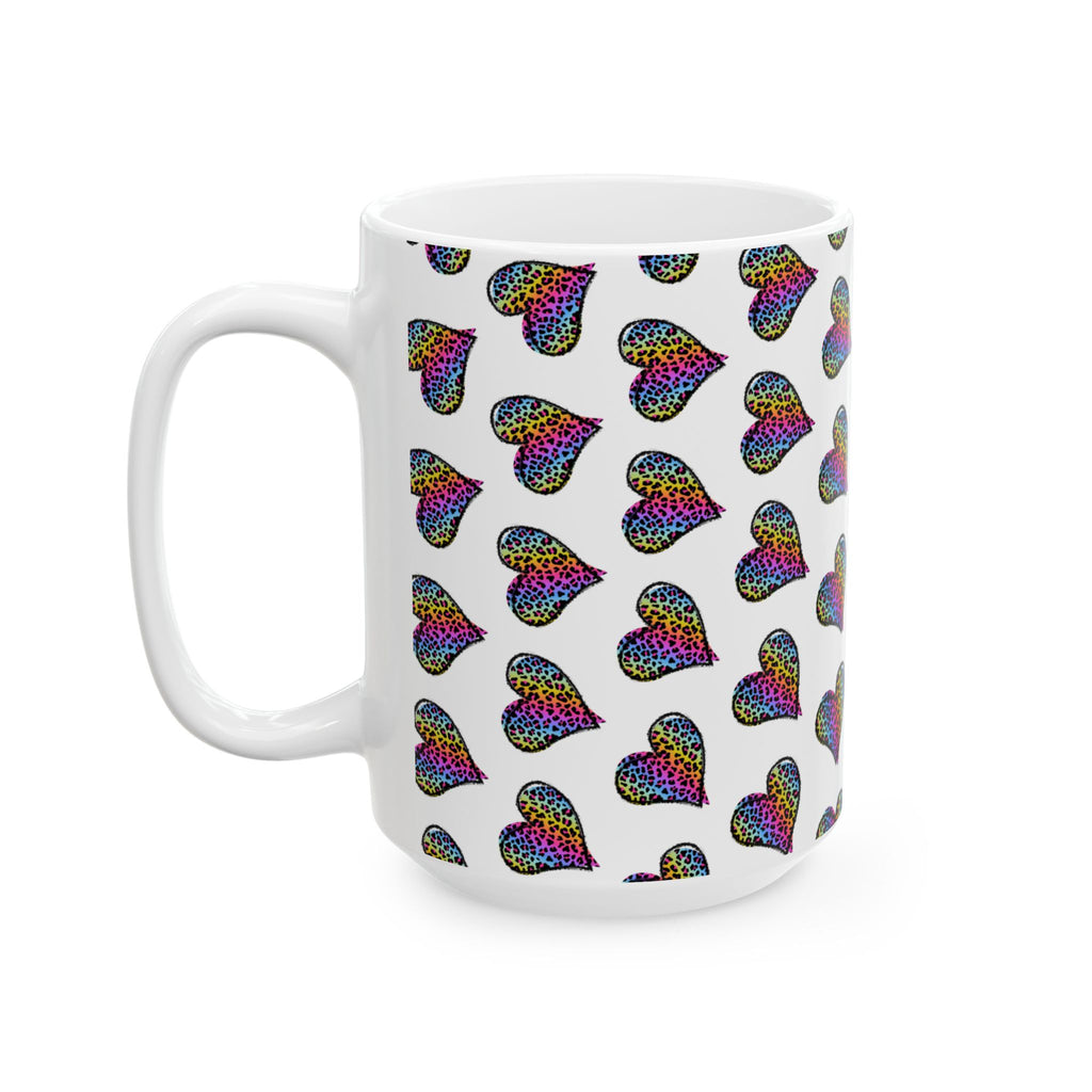 Coffee Mug | Neon Leopard Print Hearts Ceramic Coffee Cup (11oz & 15oz)