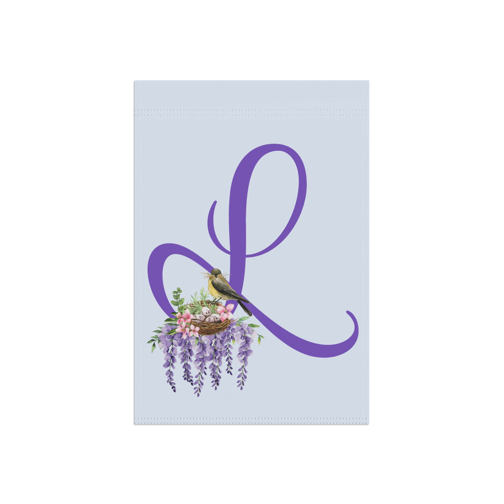 Home & Garden Banner | 'L' Monogram Wreath & Bird's Nest Floral Flag