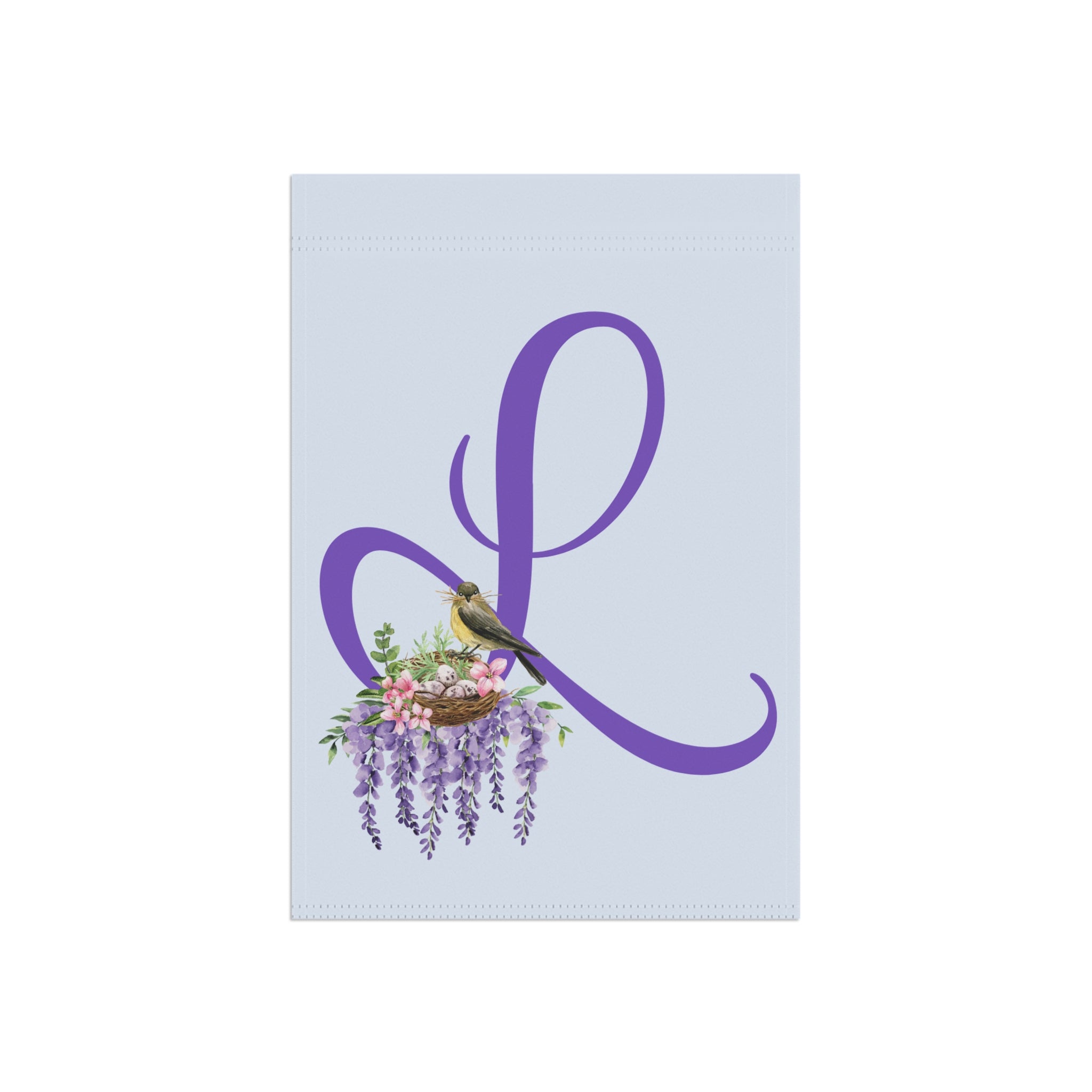 Home & Garden Banner | 'L' Monogram Wreath & Bird's Nest Floral Flag