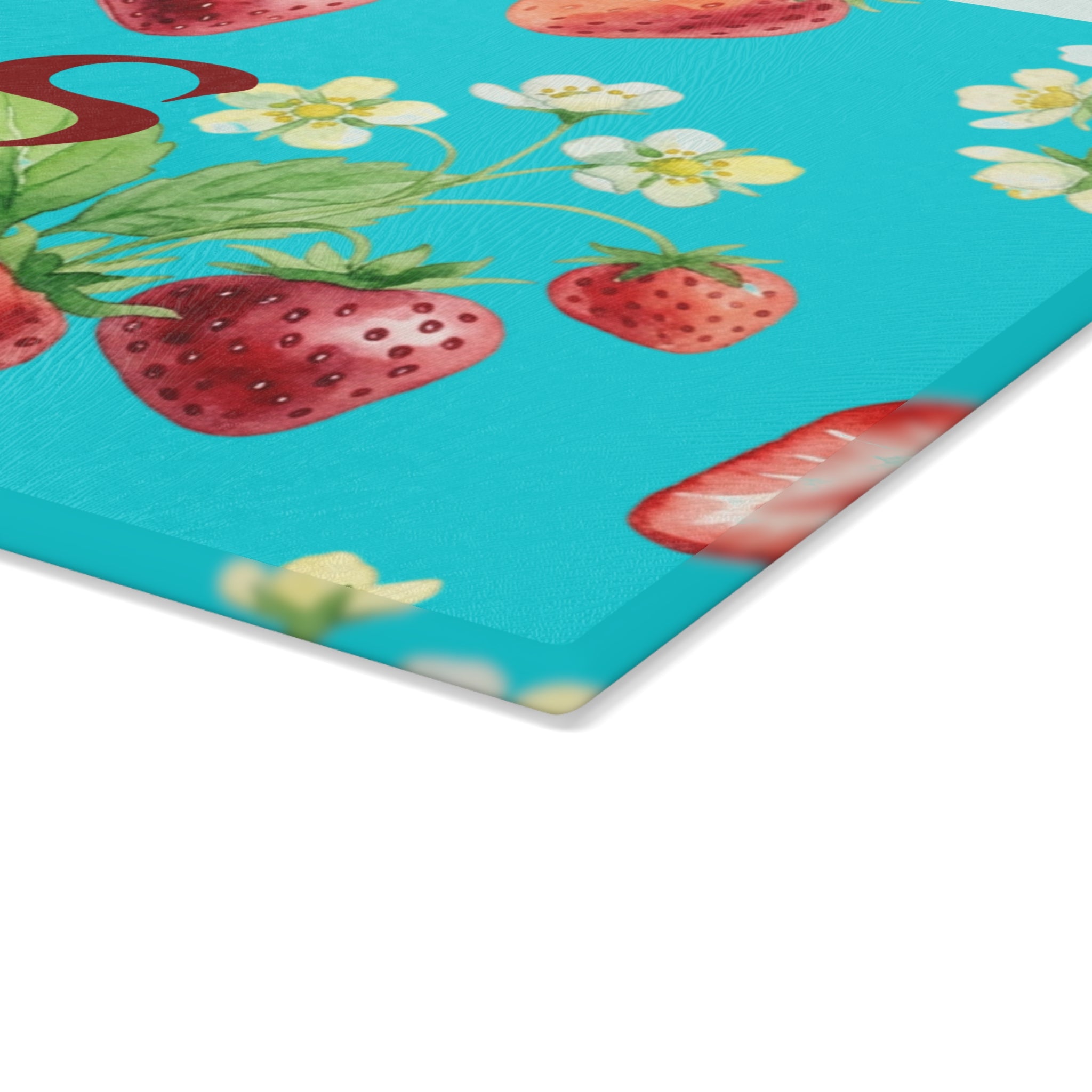 Glass Cutting Board | Strawberry Pattern Custom Monogram Kitchen Decor