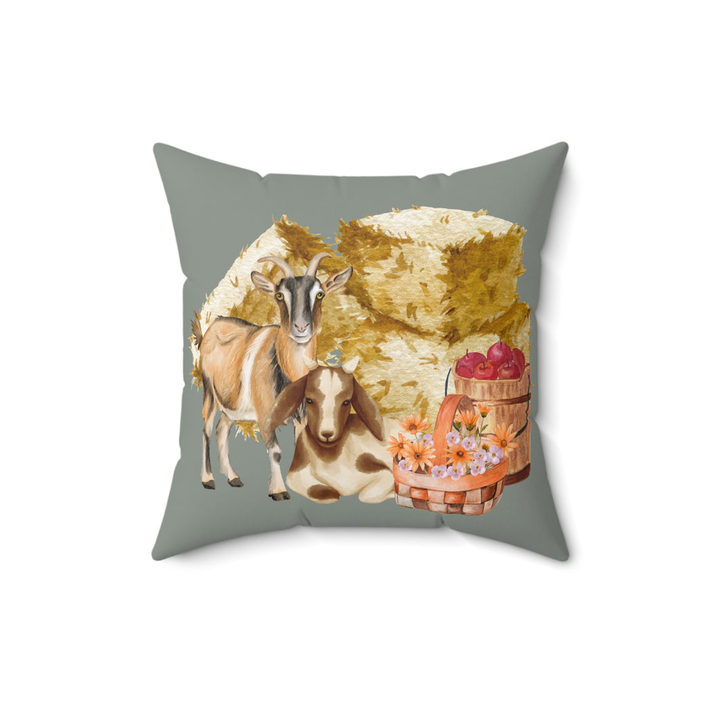 Throw Pillow | Rustic Farmhouse Animal with Baskets & Apples Square Pillow