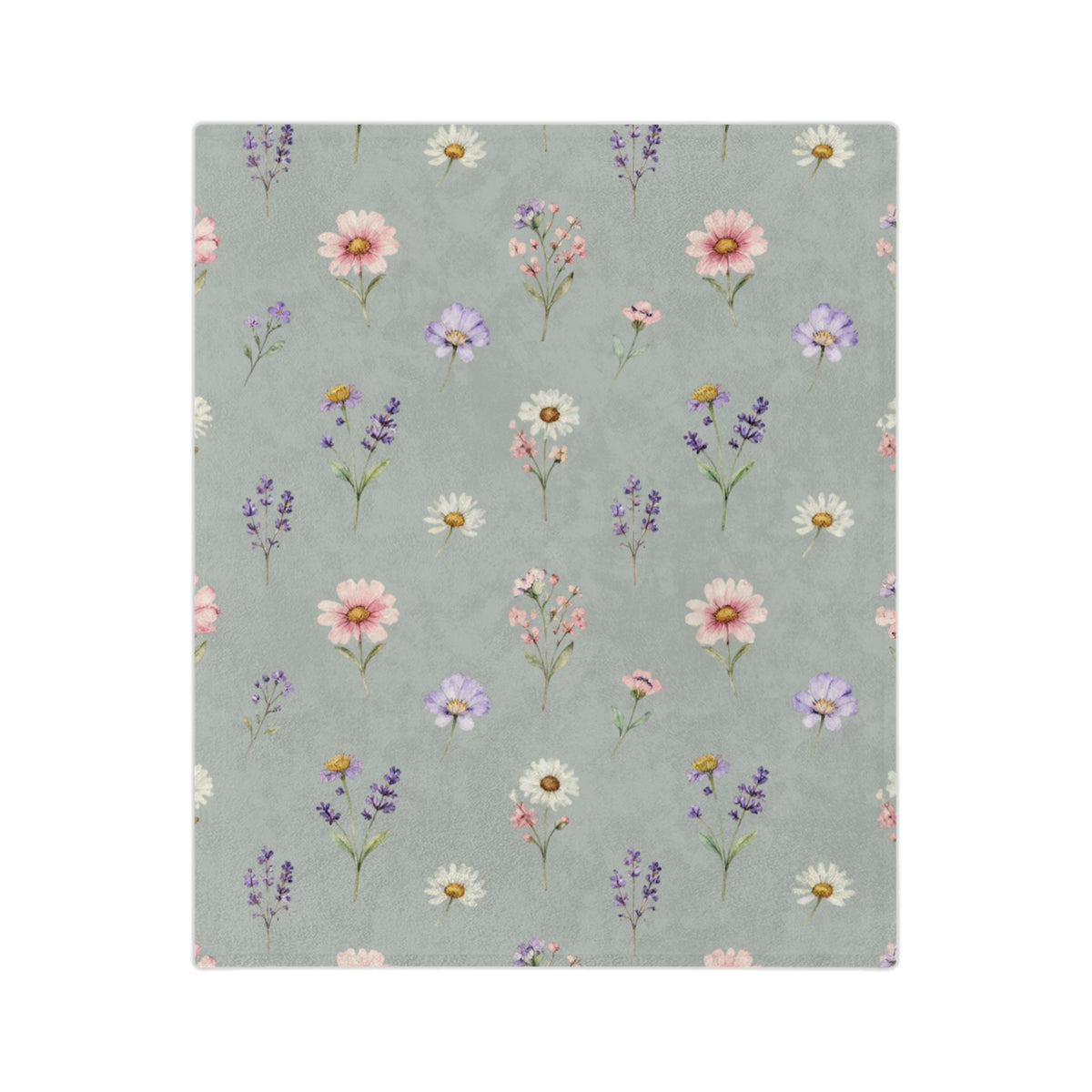 Pastel Wildflowers on Muted Olive Velveteen Throw