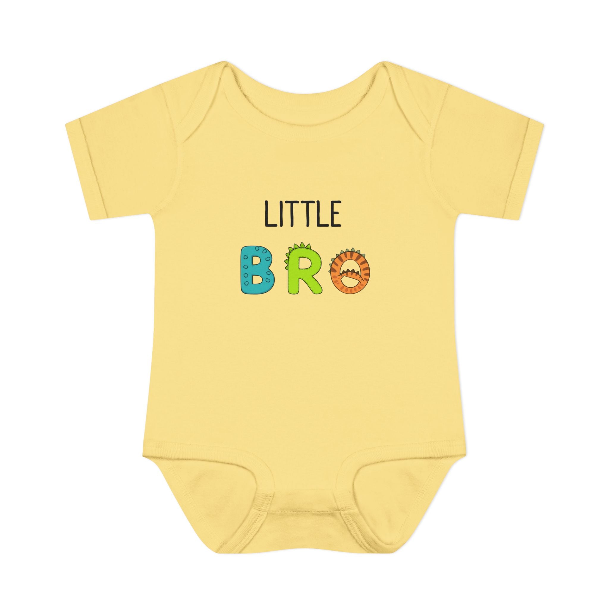 Baby Bodysuit | 'Little Bro' Sibling Infant Onesie with Colorful Dino Letters