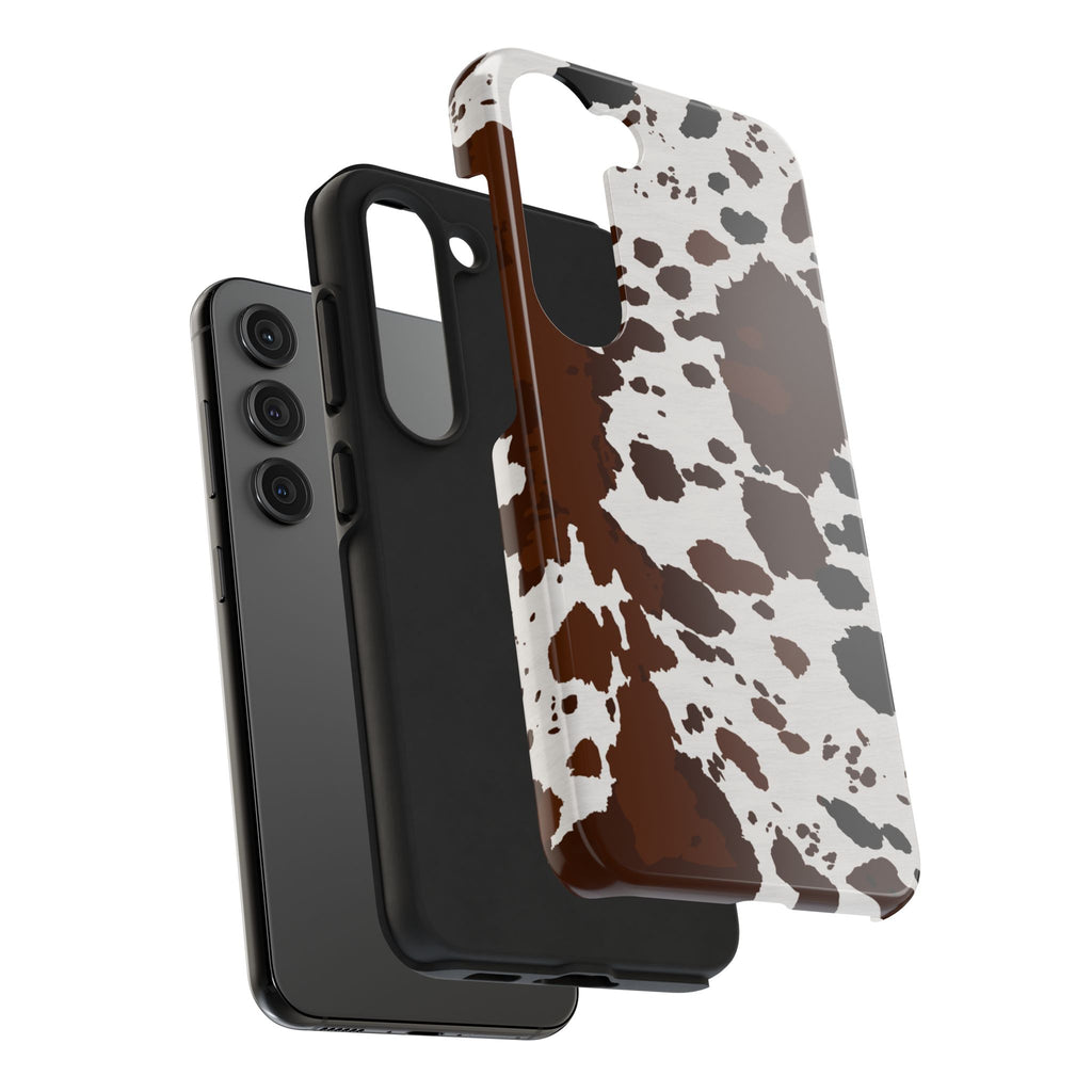 Phone Case | Brown & White Cowhide Pattern Tough Protective Cover