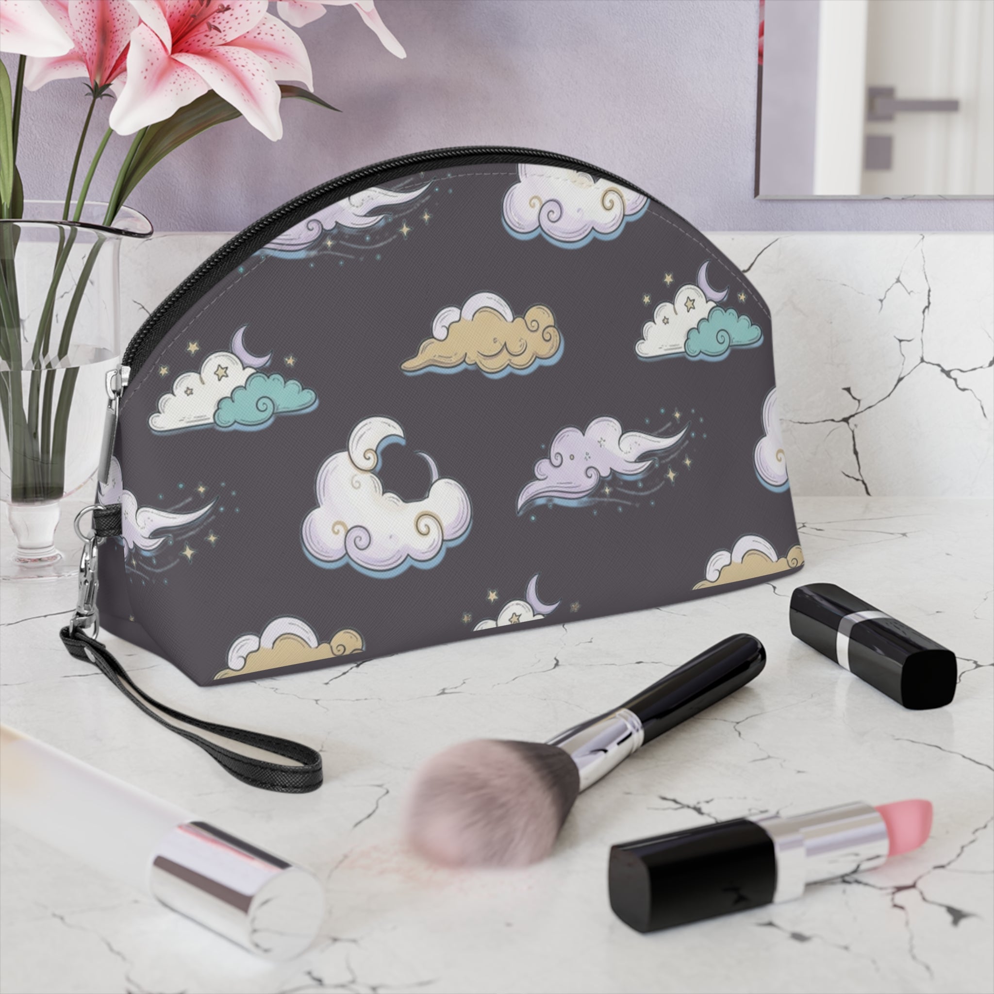 Cosmetic Pouch | Whimsical Pastel Night Skies Pattern Makeup Bag