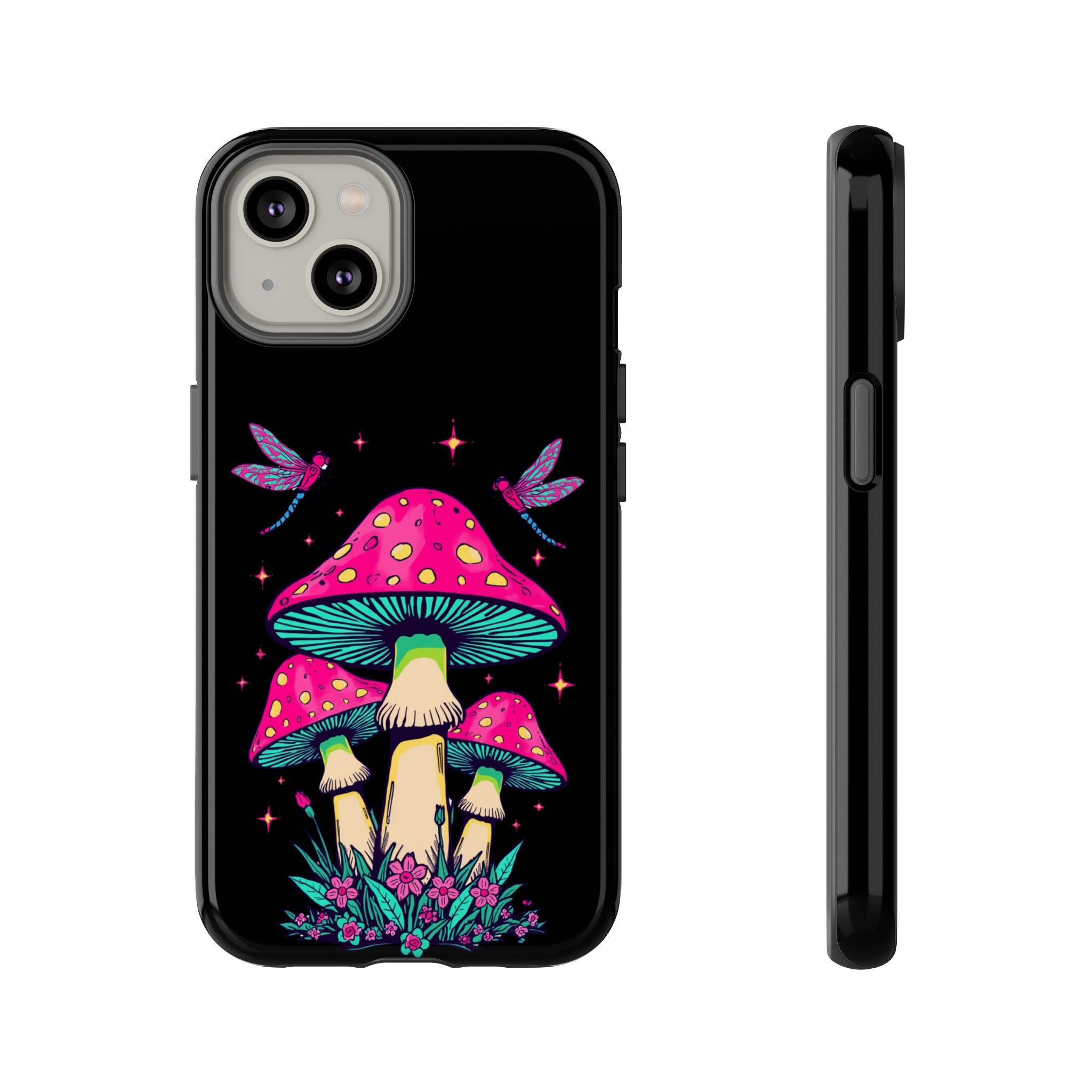 Phone Cases | Colorful Mushroom and Dragonfly Print Tough Case