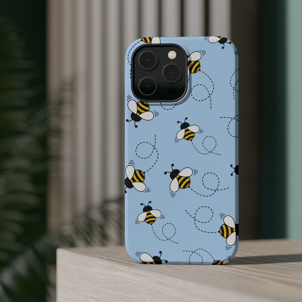 Phone Case | Sky Blue Bee Pattern Magnetic Impact-Resistant Phone Case