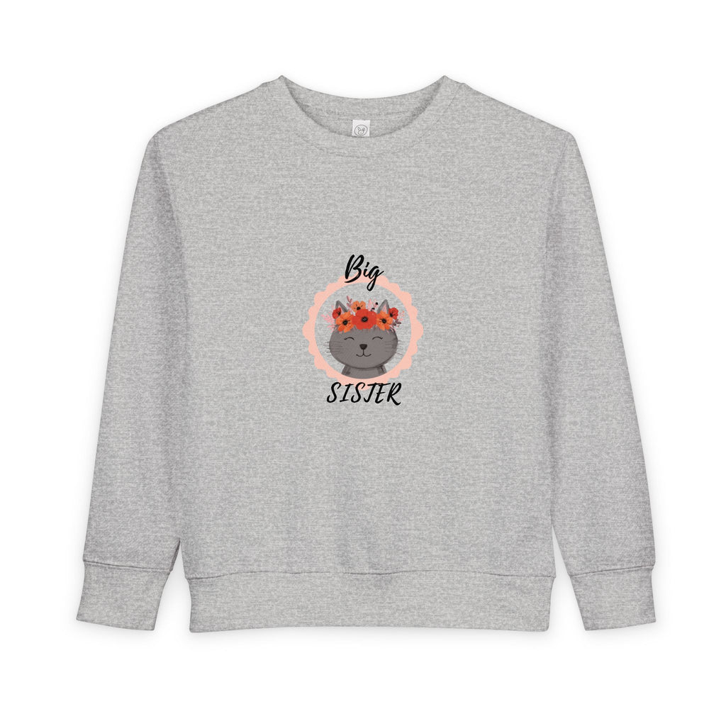 Sweatshirt | Gray Cat with Flower Crown "Big Sister" Toddler Sweatshirt