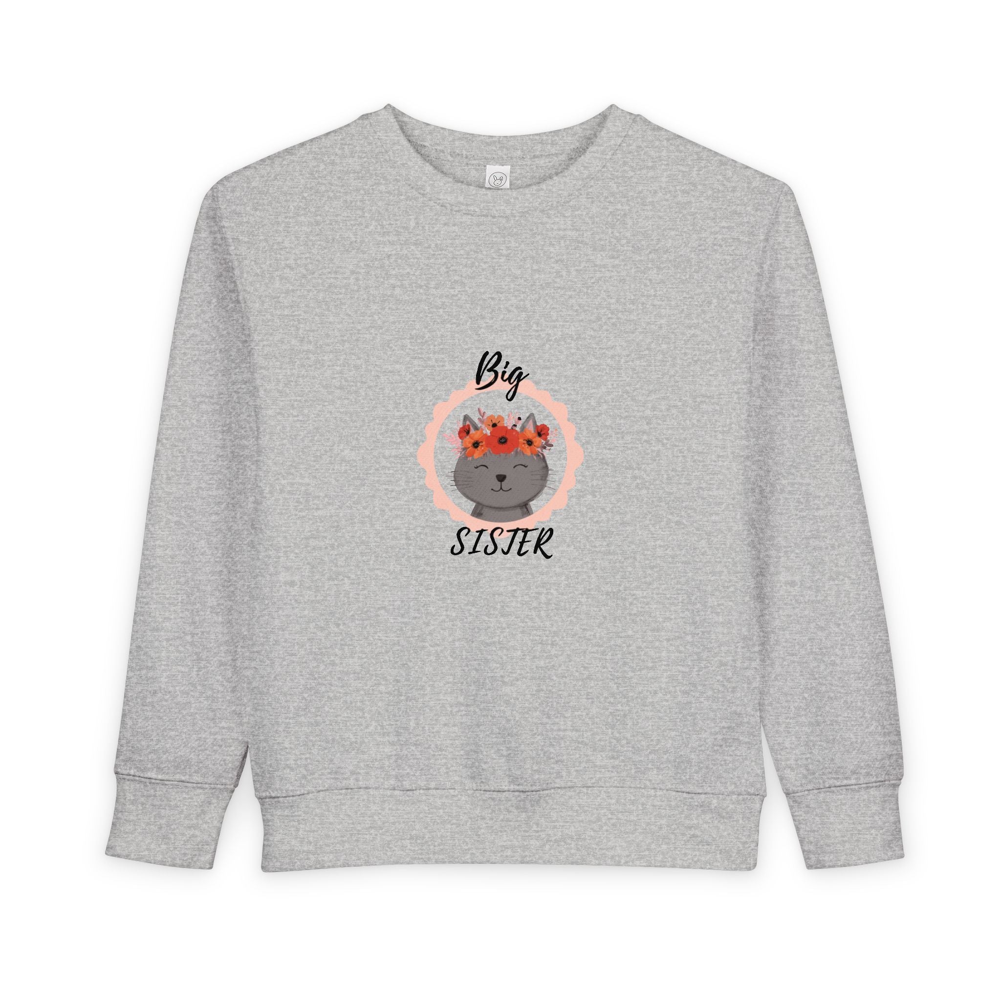 Sweatshirt | Gray Cat with Flower Crown "Big Sister" Toddler Sweatshirt